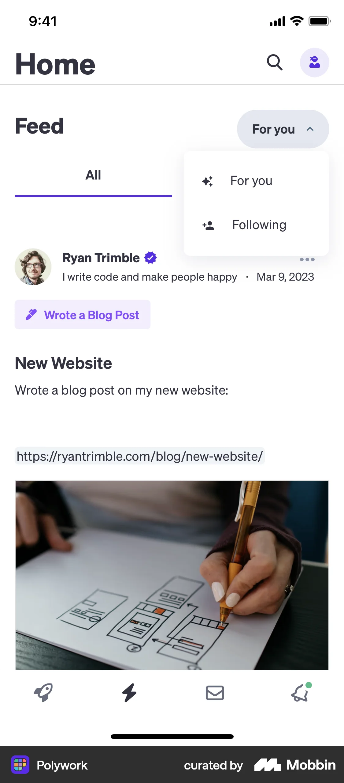 Polywork iOS screen containing Dropdown Menu UI element