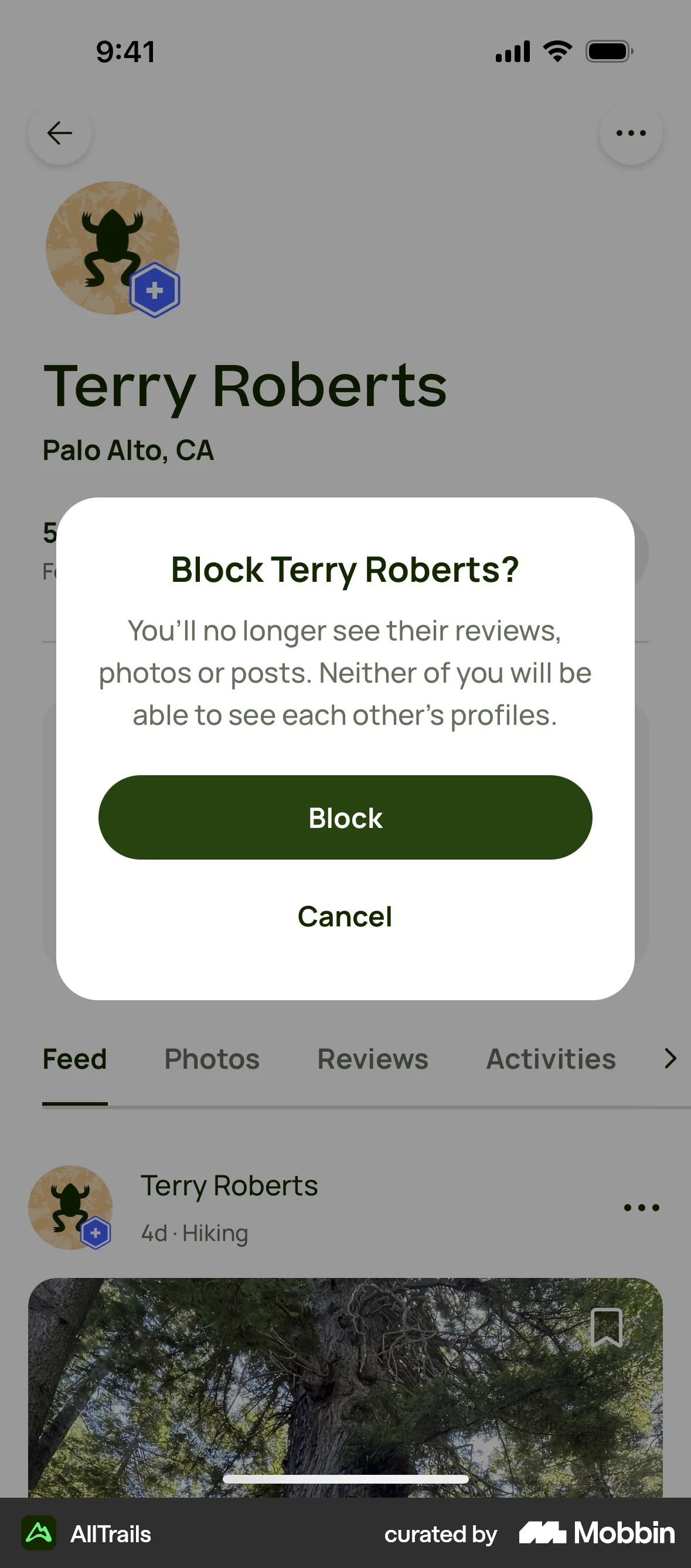 AllTrails iOS Ban & Block screen