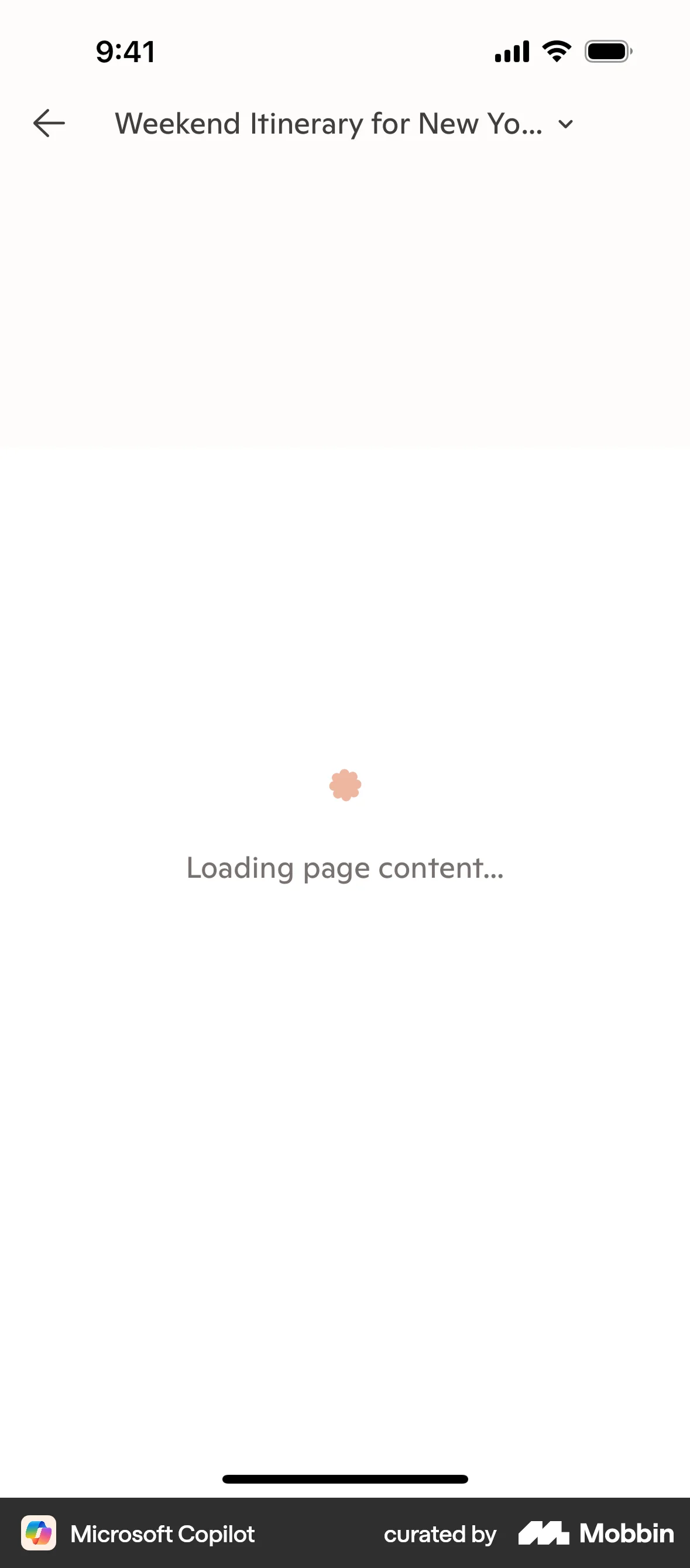 Microsoft Copilot iOS screen containing Spinner UI UI element