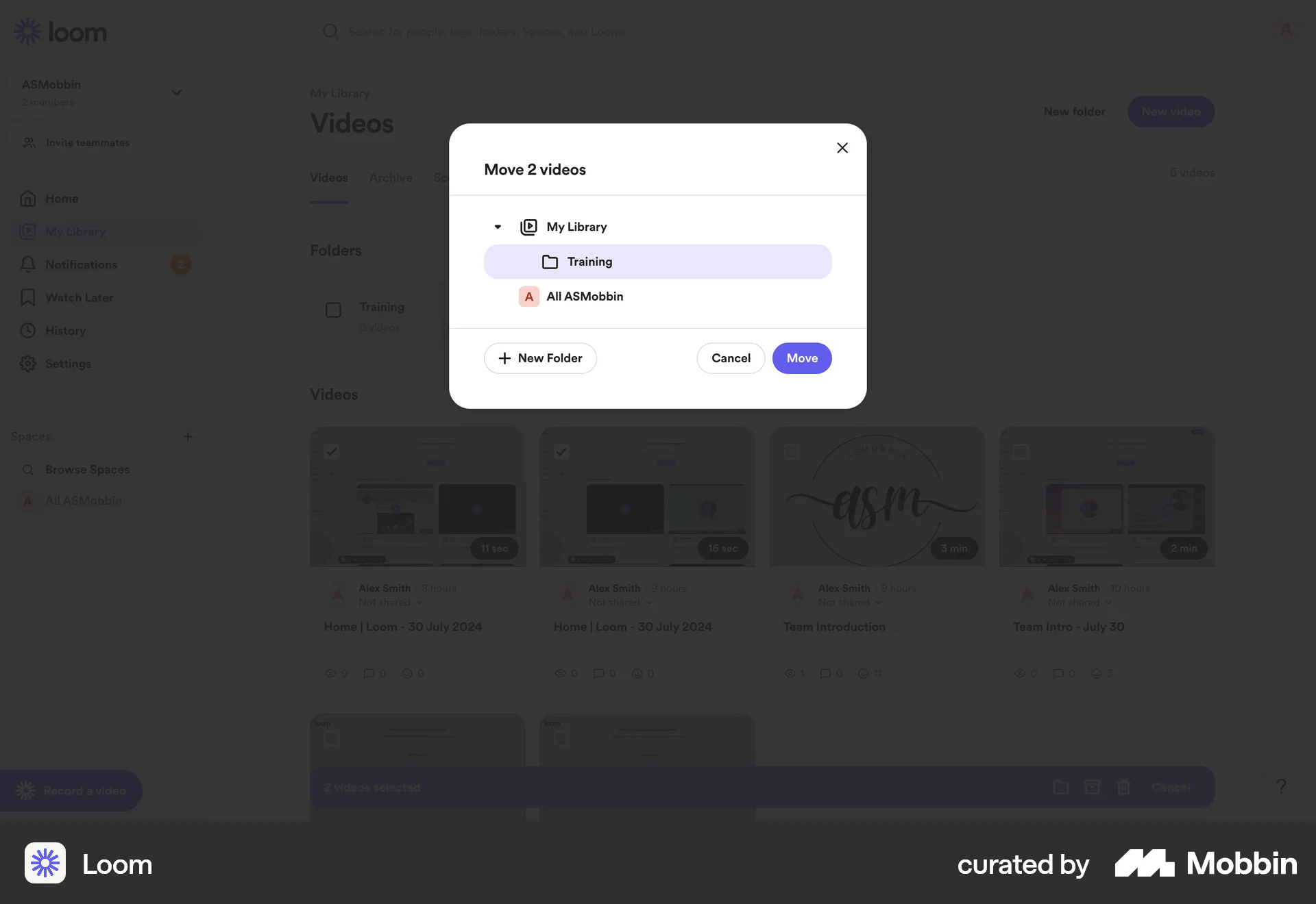 Loom Web Move screen