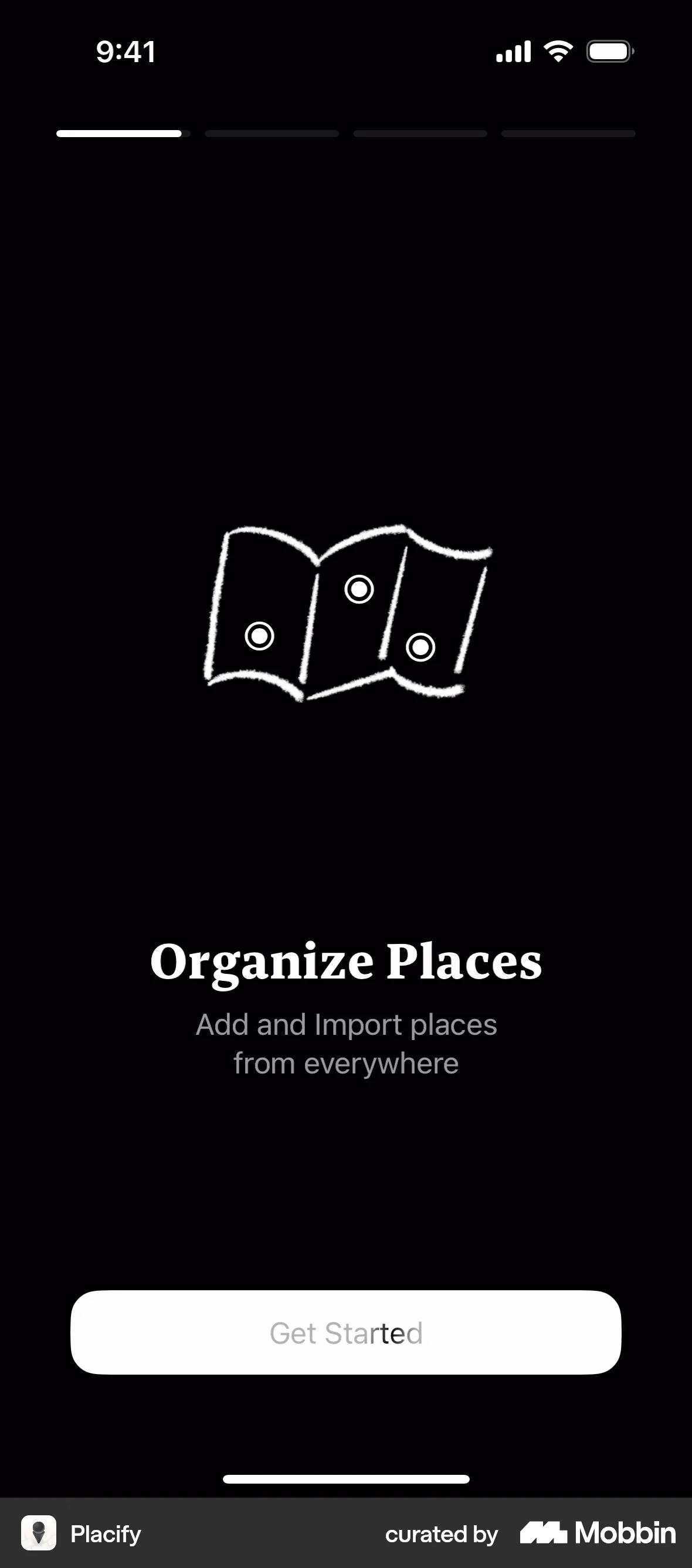 Placify iOS Welcome & Get Started screen