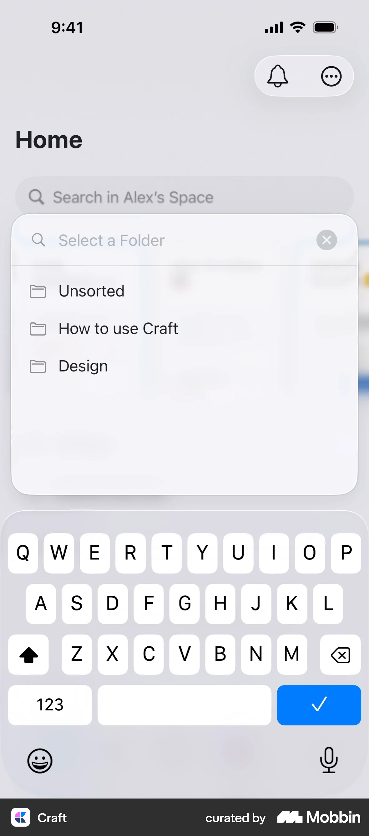 Craft iOS Glassmorphism screen