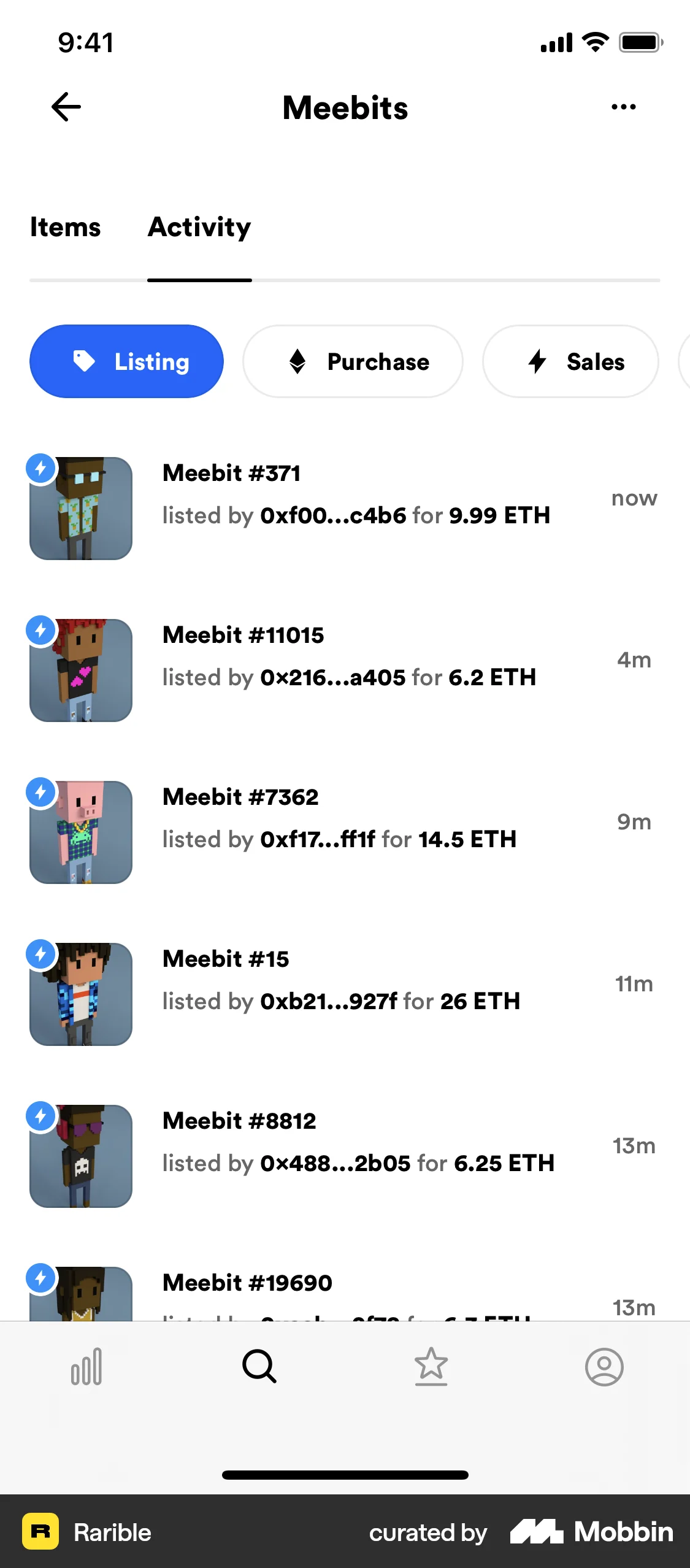 Rarible iOS Notifications screen