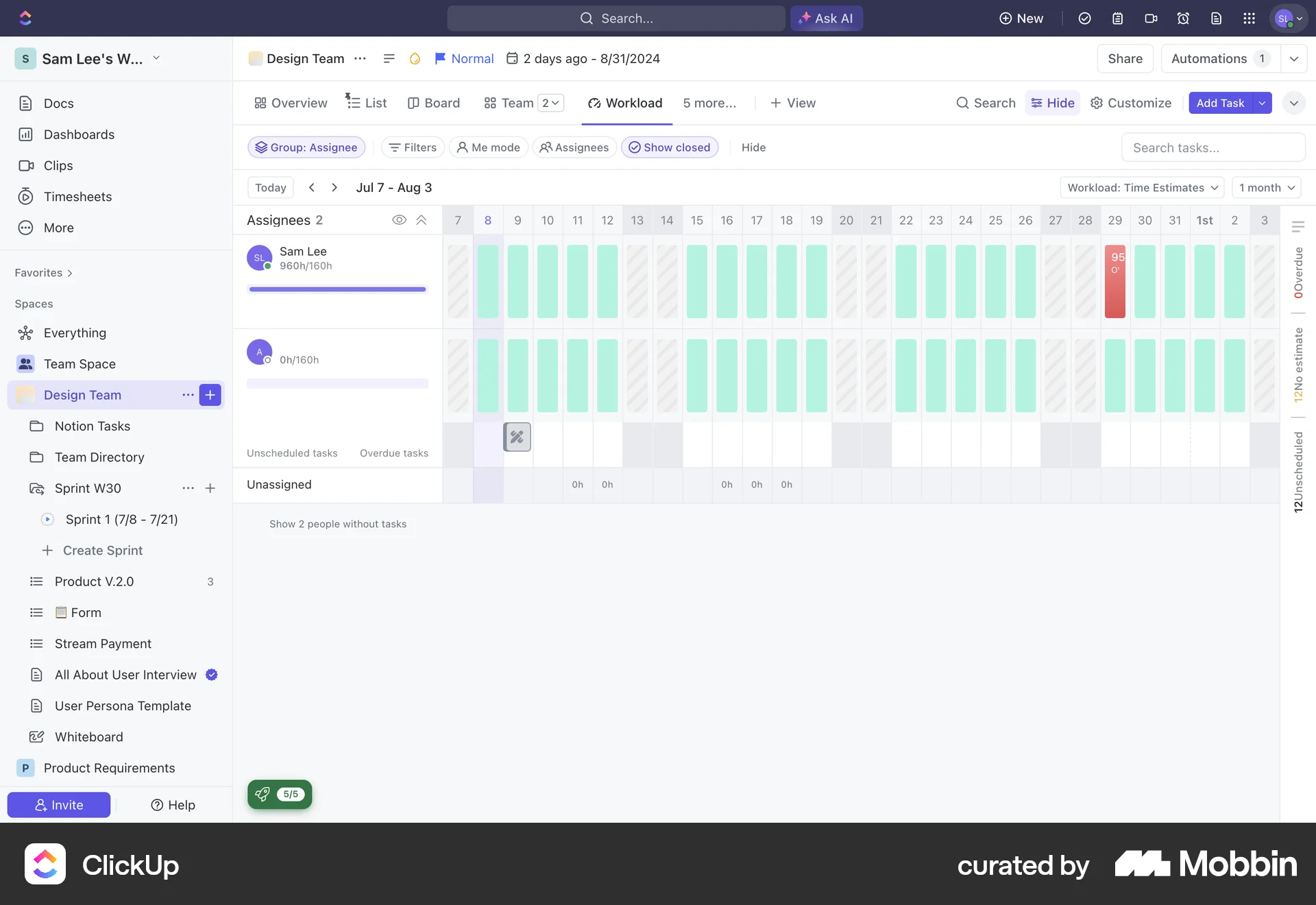 ClickUp Web Calendar screen