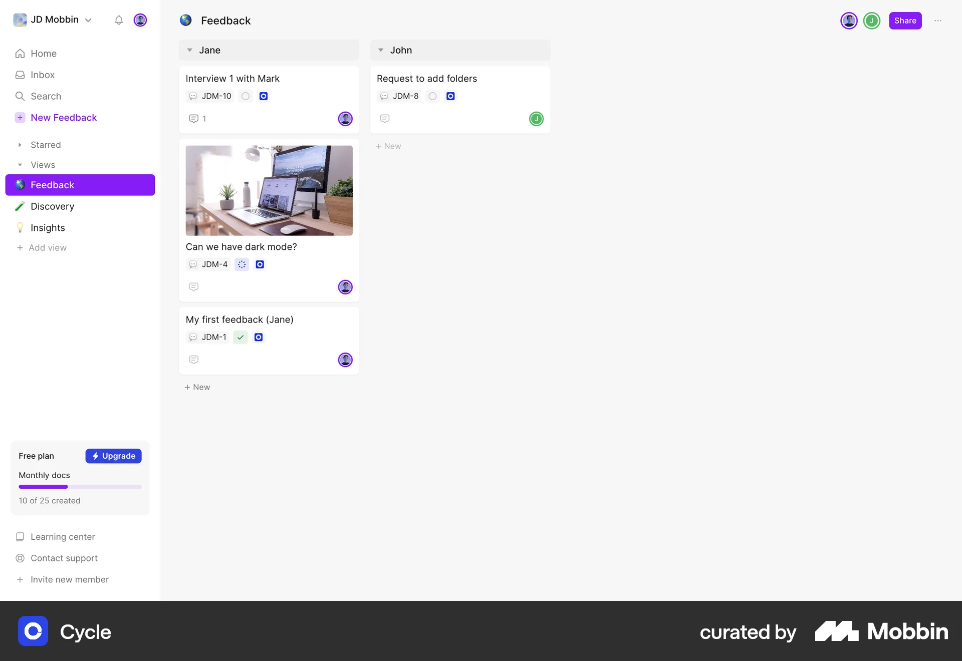 Cycle Web Goal & Task screen