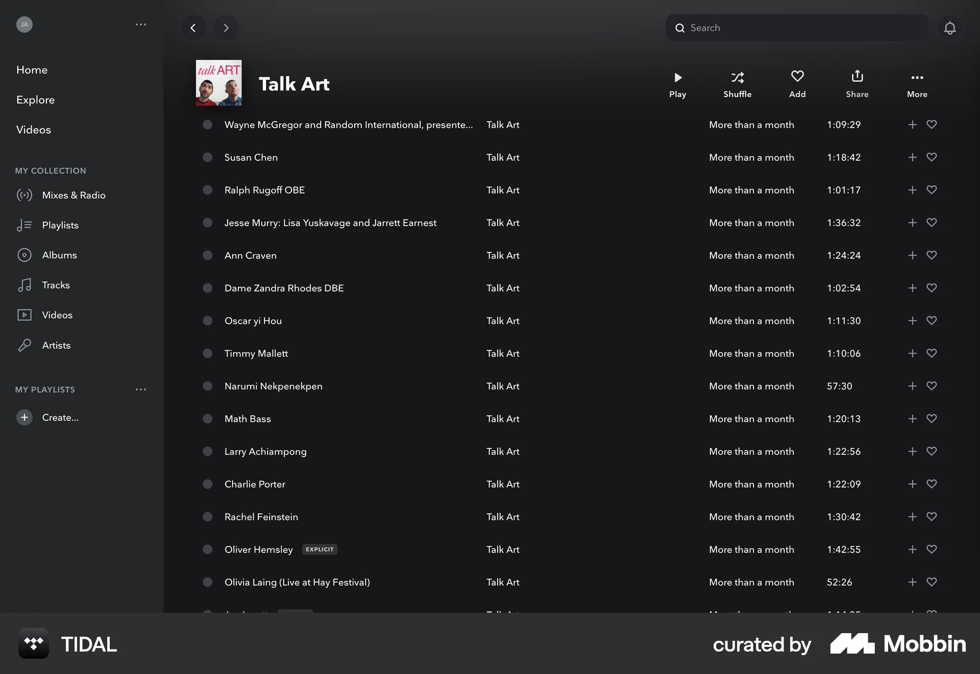 TIDAL Web Song & Podcast Detail screen