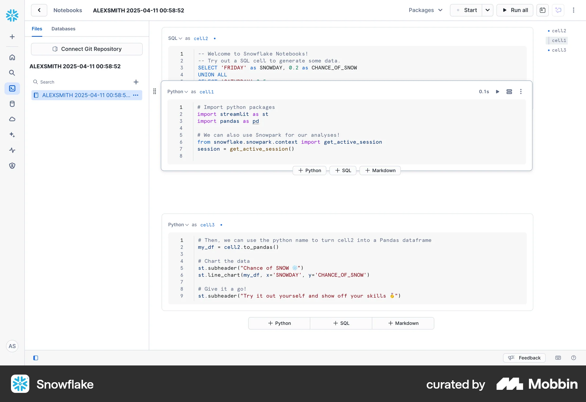 Snowflake Web Reorder screen