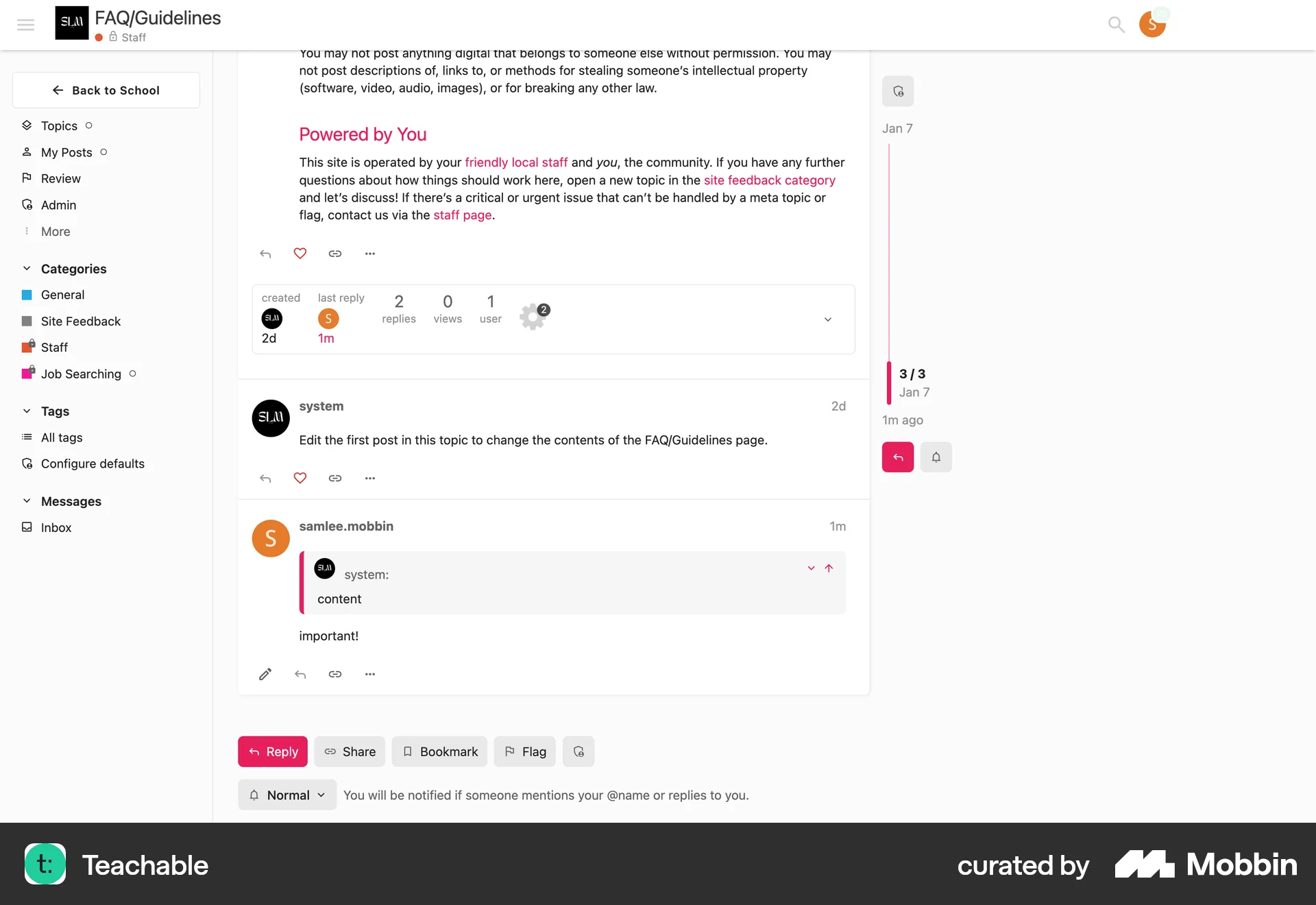 Teachable Web Timeline & History screen