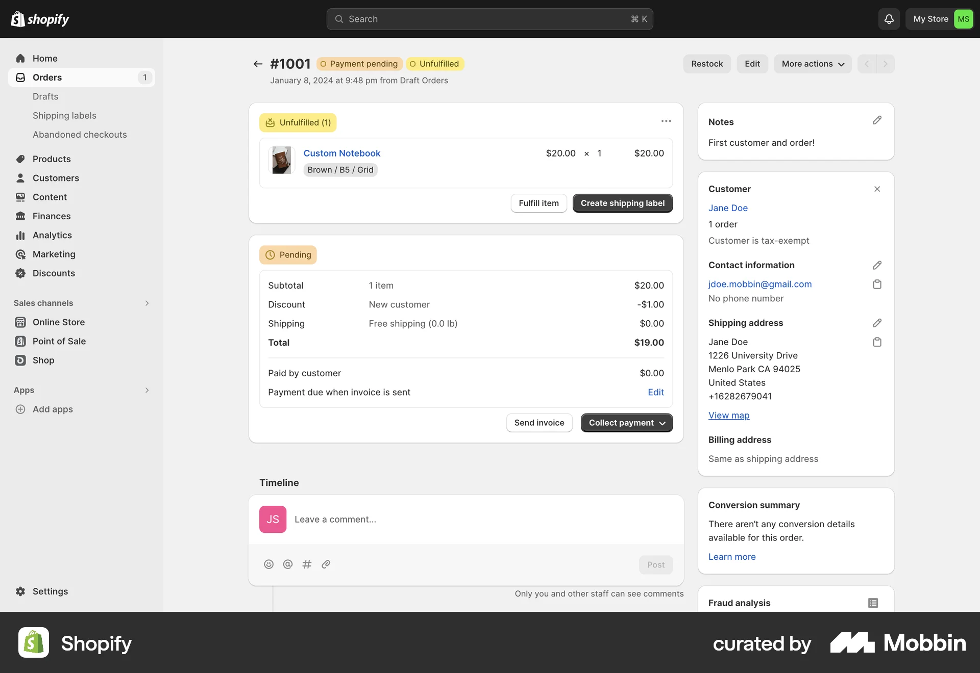 Shopify Web Order Detail screen