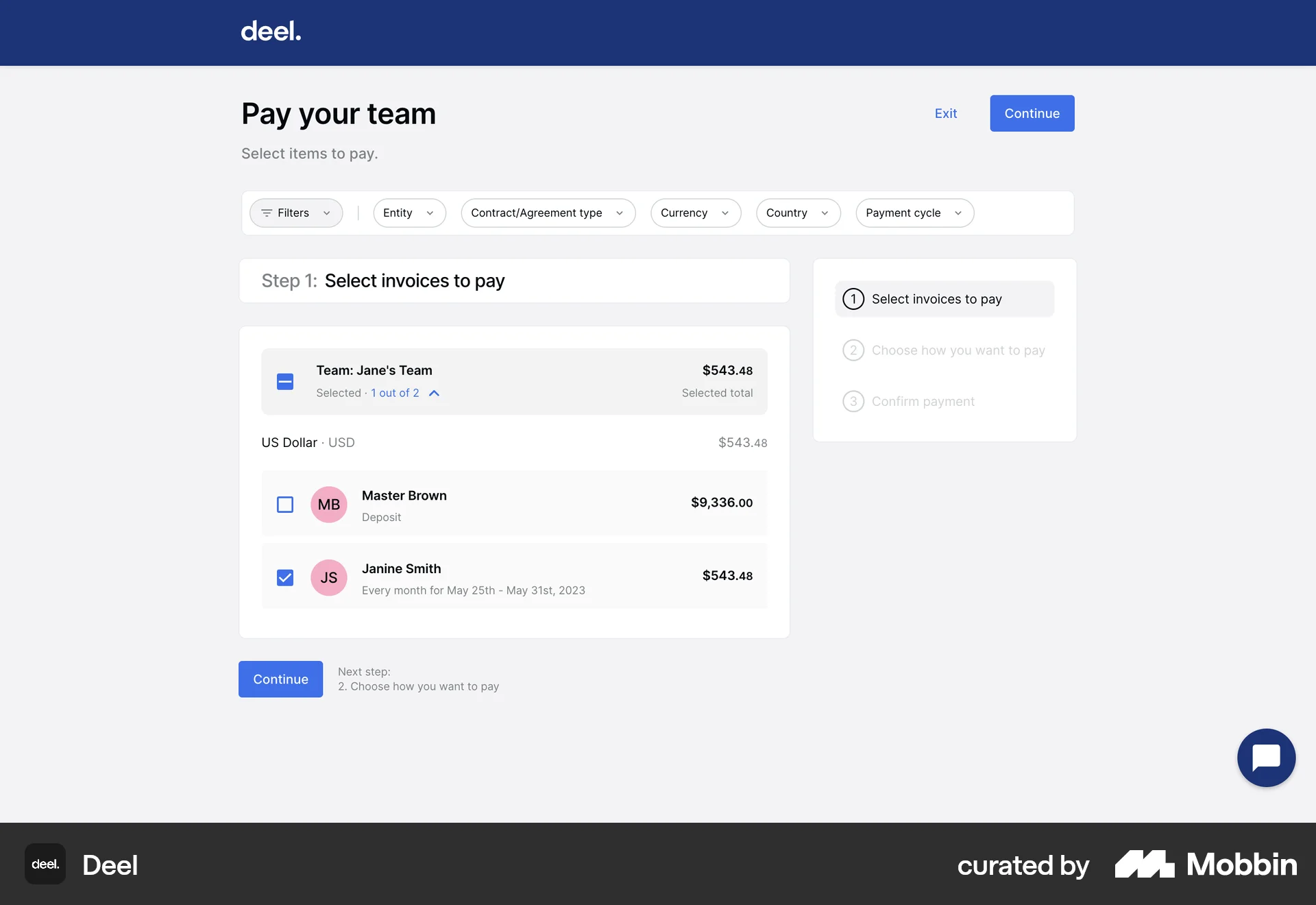 Deel Web Transfer & Send Money screen