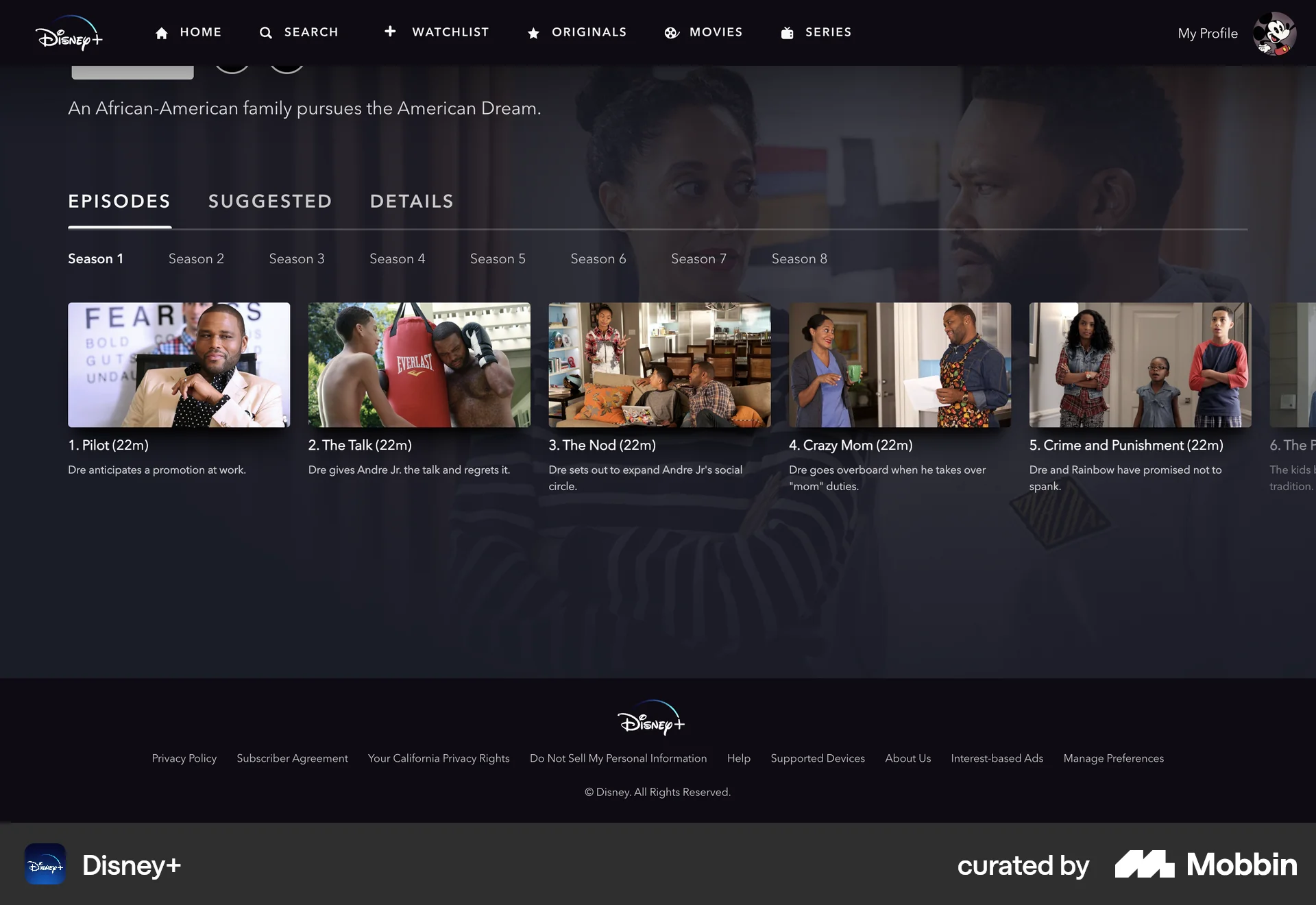 Disney+ Web TV Show & Movie Detail screen