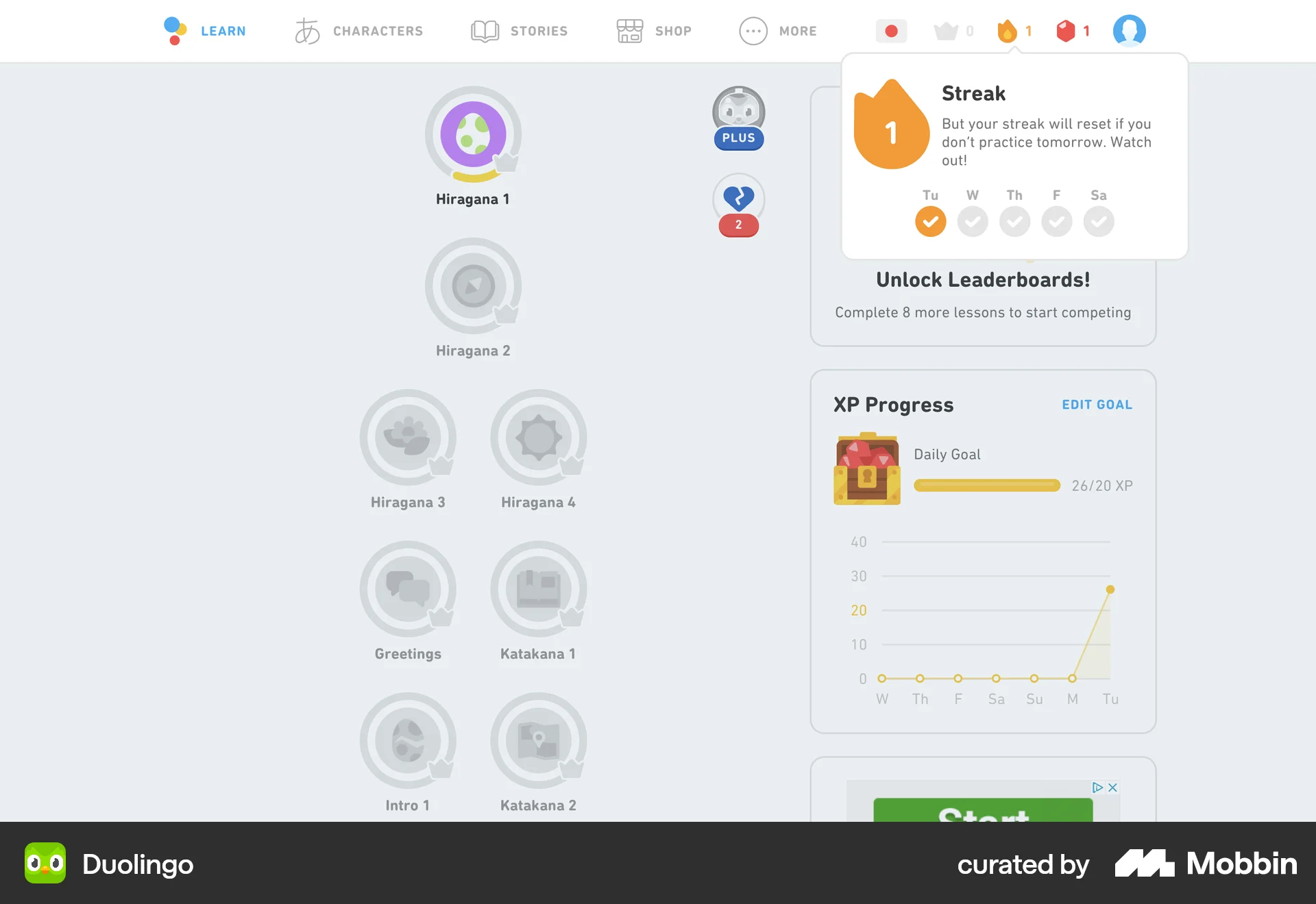 Duolingo Web Progress screen