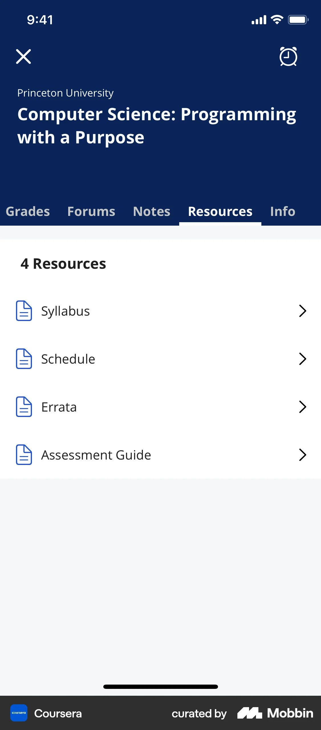 Coursera iOS Class & Lesson Detail screen