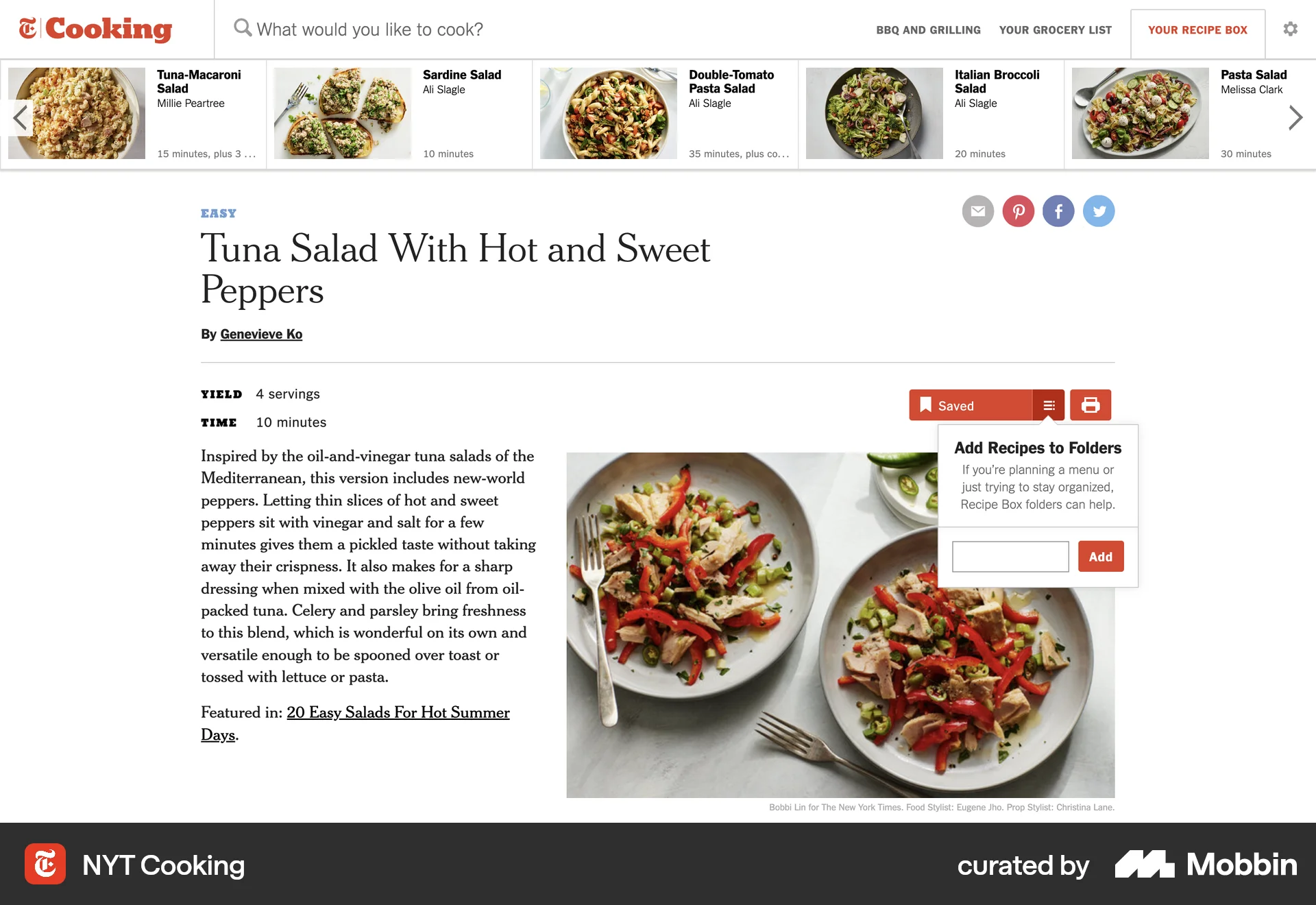 NYT Cooking Web Save screen