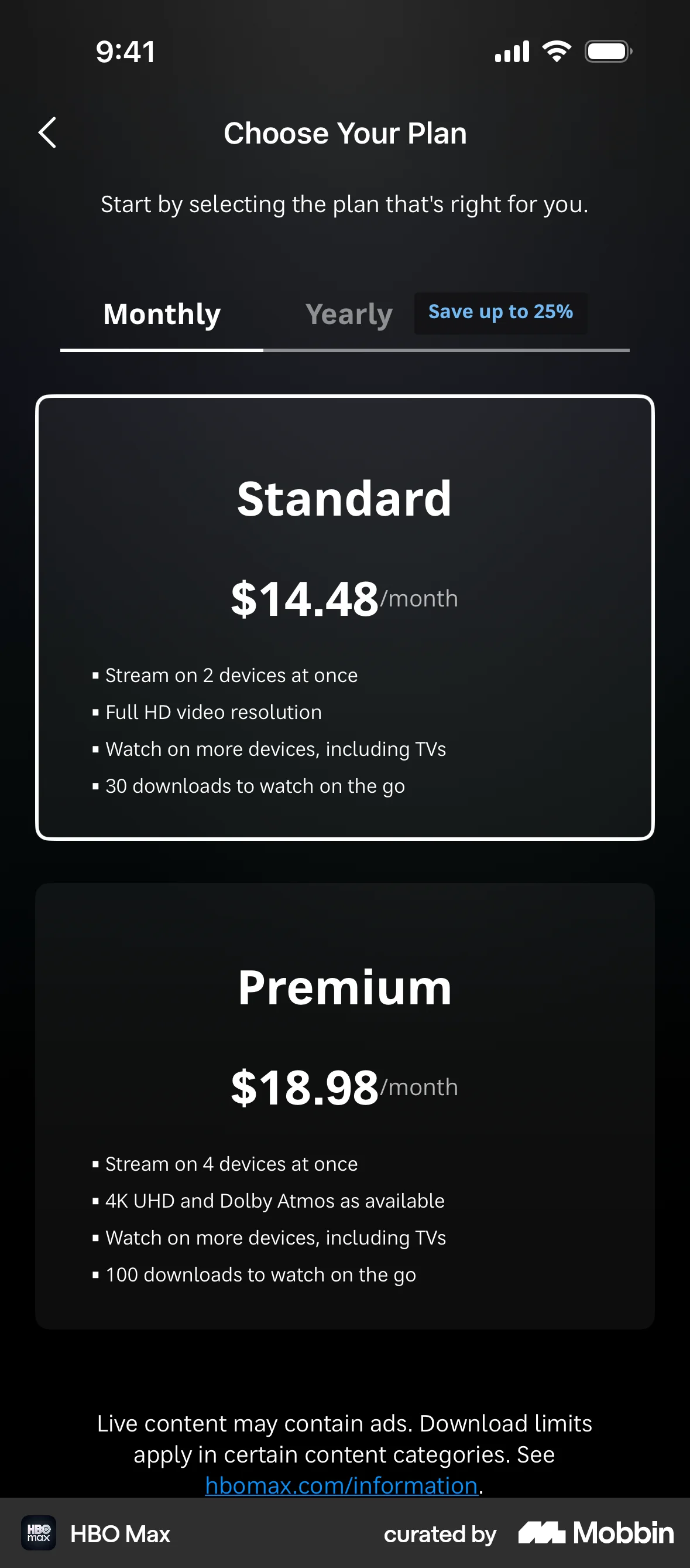 HBO Max Onboarding screen