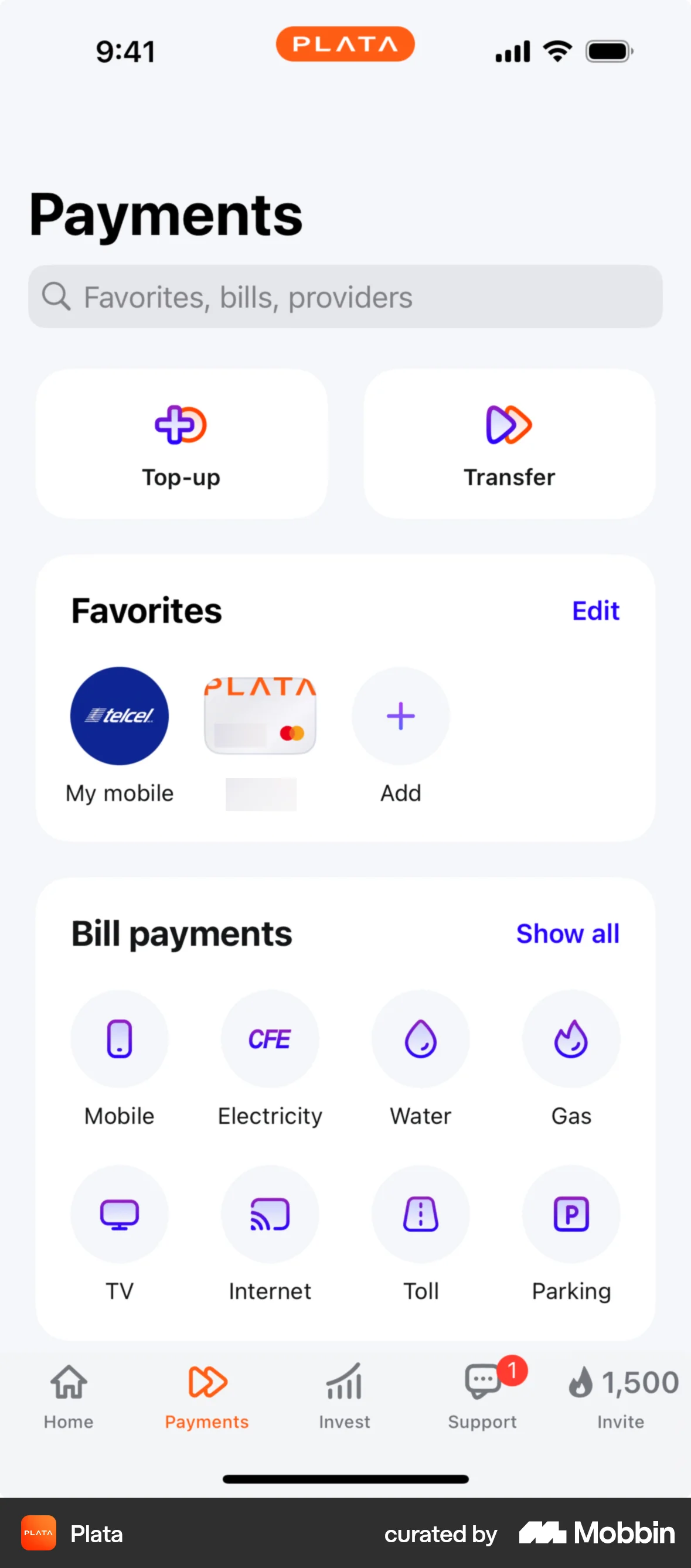 Plata Card iOS screen