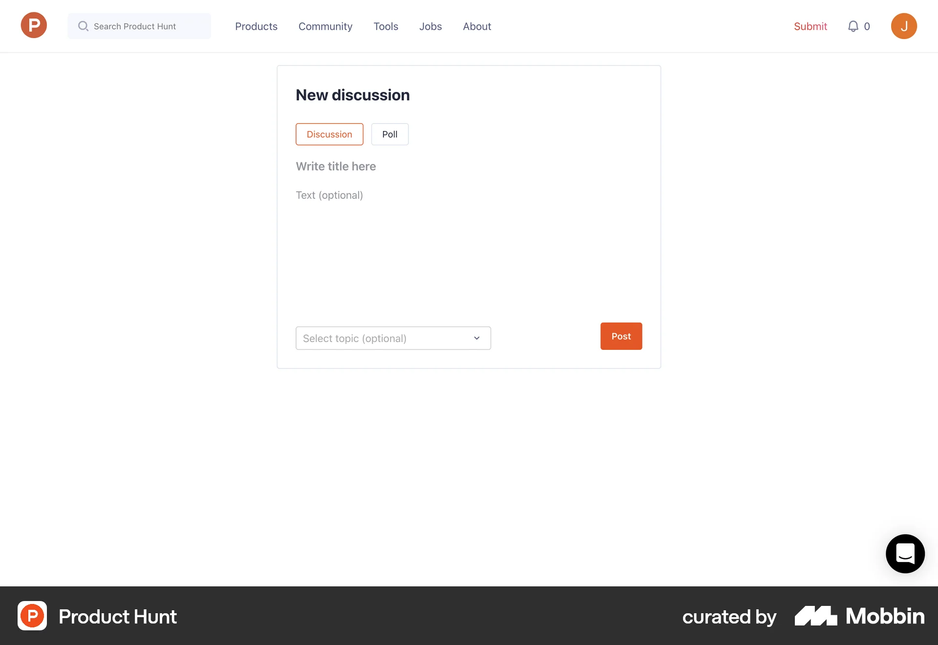 Product Hunt Web screen containing Select UI element