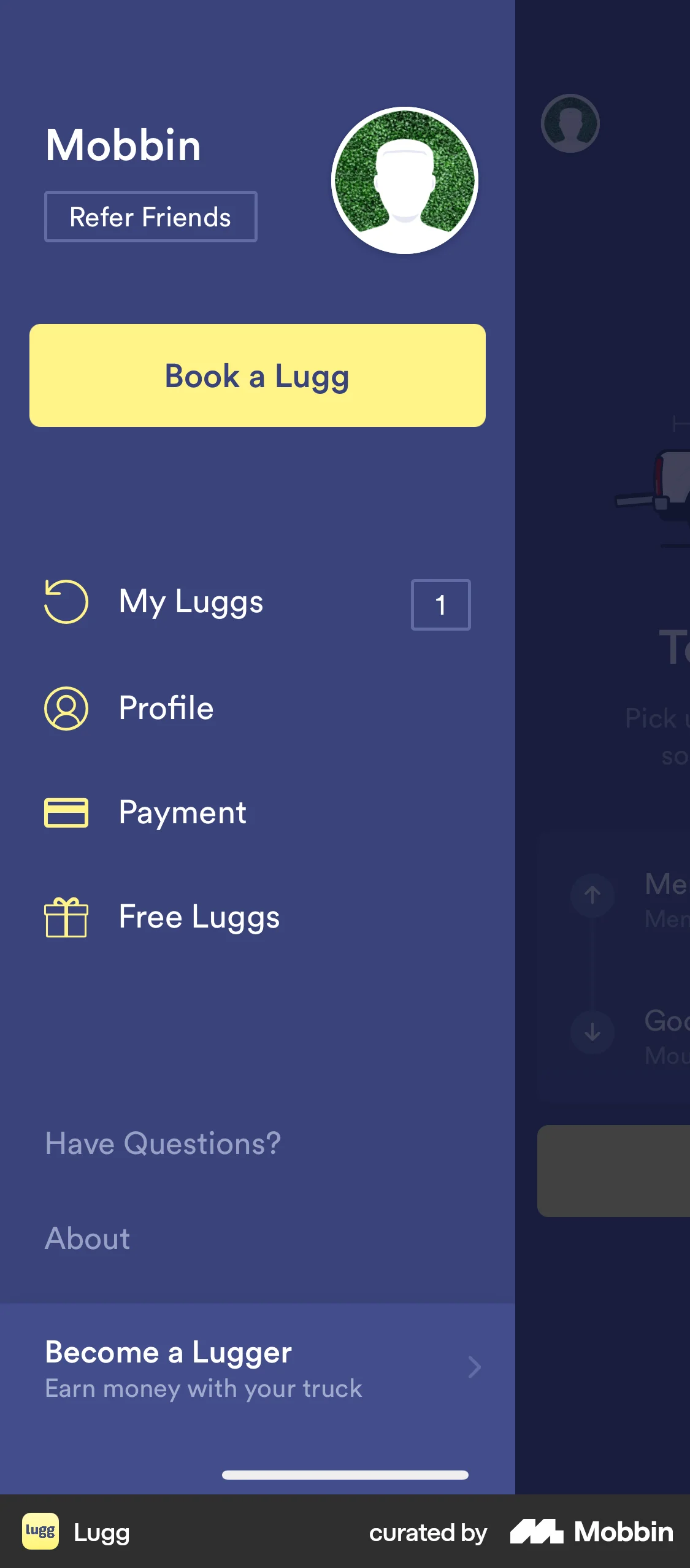 Lugg iOS screen containing Side Navigation UI element