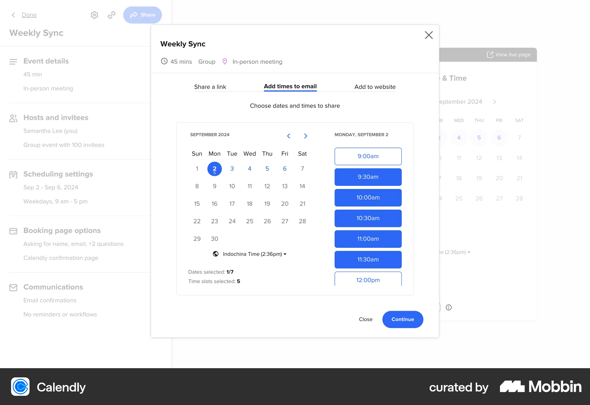 Calendly Web screen containing Time Picker UI element