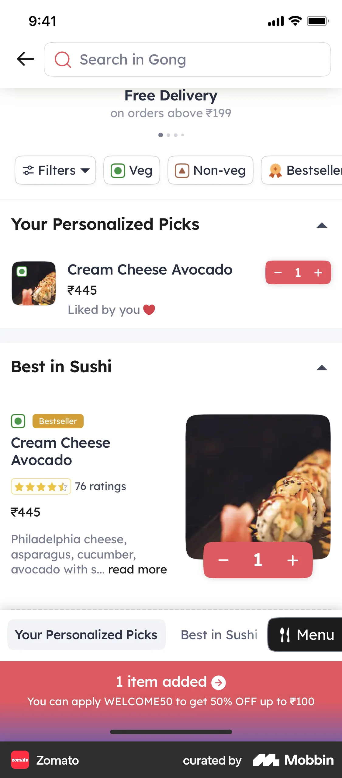 Zomato iOS screen containing Stepper UI element