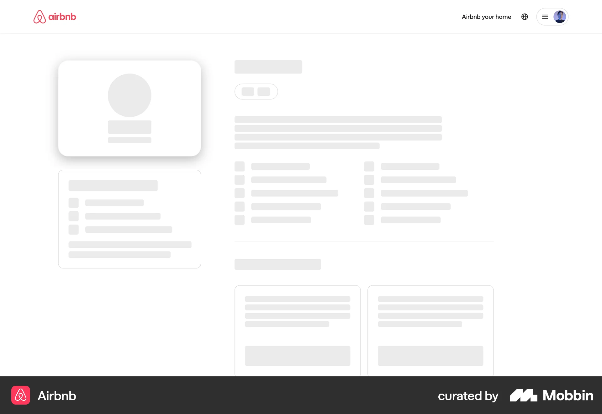 Airbnb Web screen containing Skeleton UI element