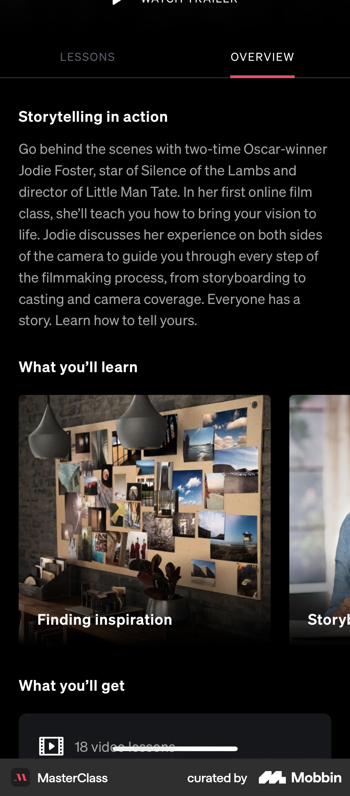 MasterClass iOS Class & Lesson Detail screen