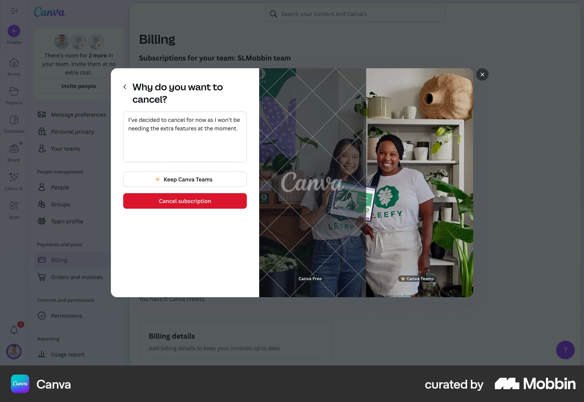 Canva Web Cancel screen
