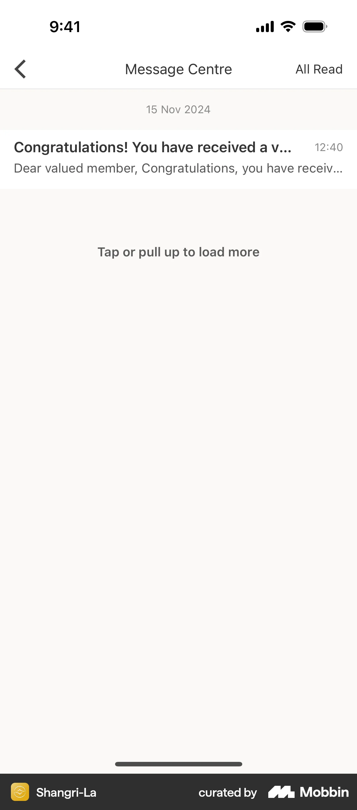 Shangri-La Circle iOS Notifications screen