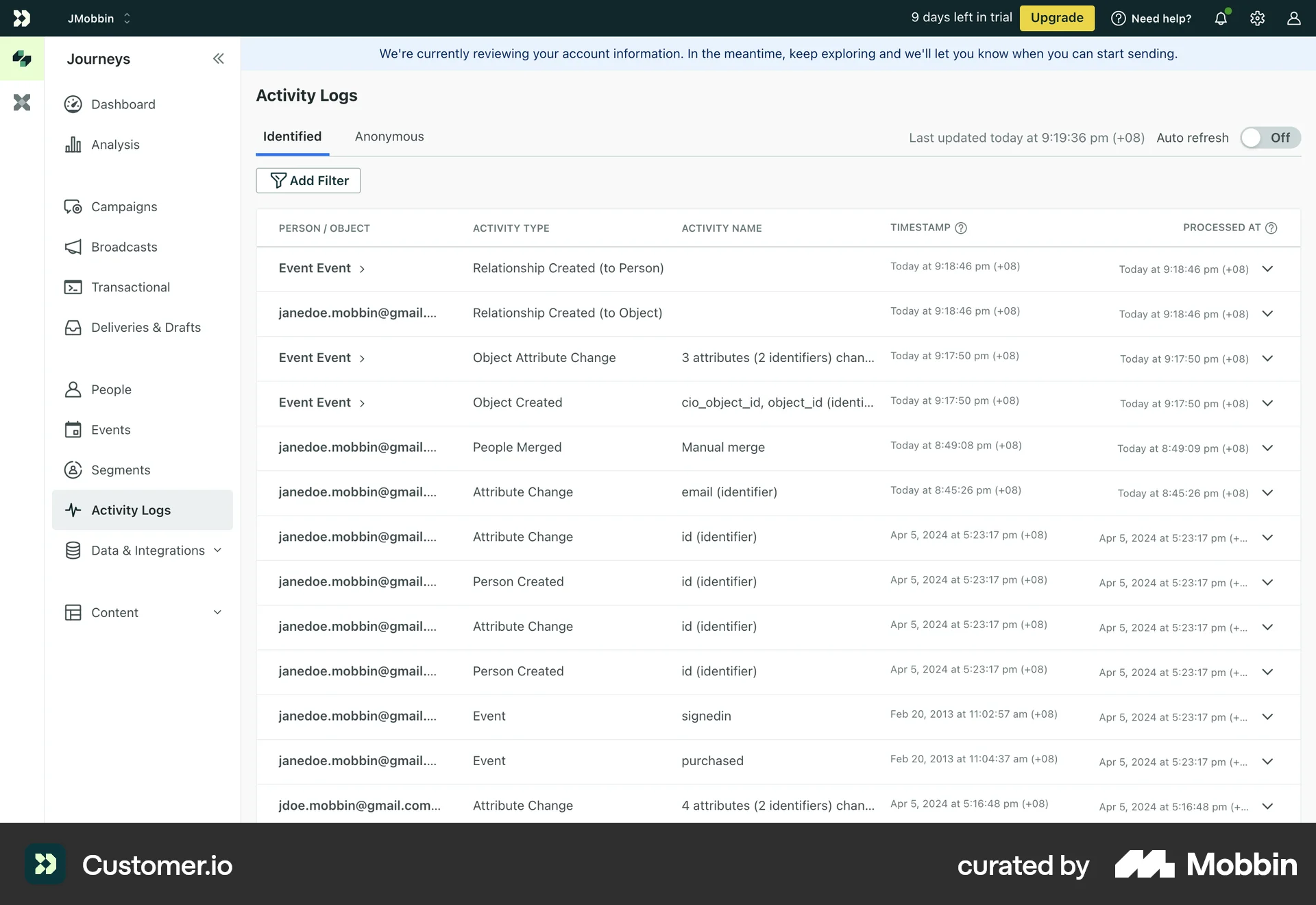 Customer.io Web screen containing Table UI element