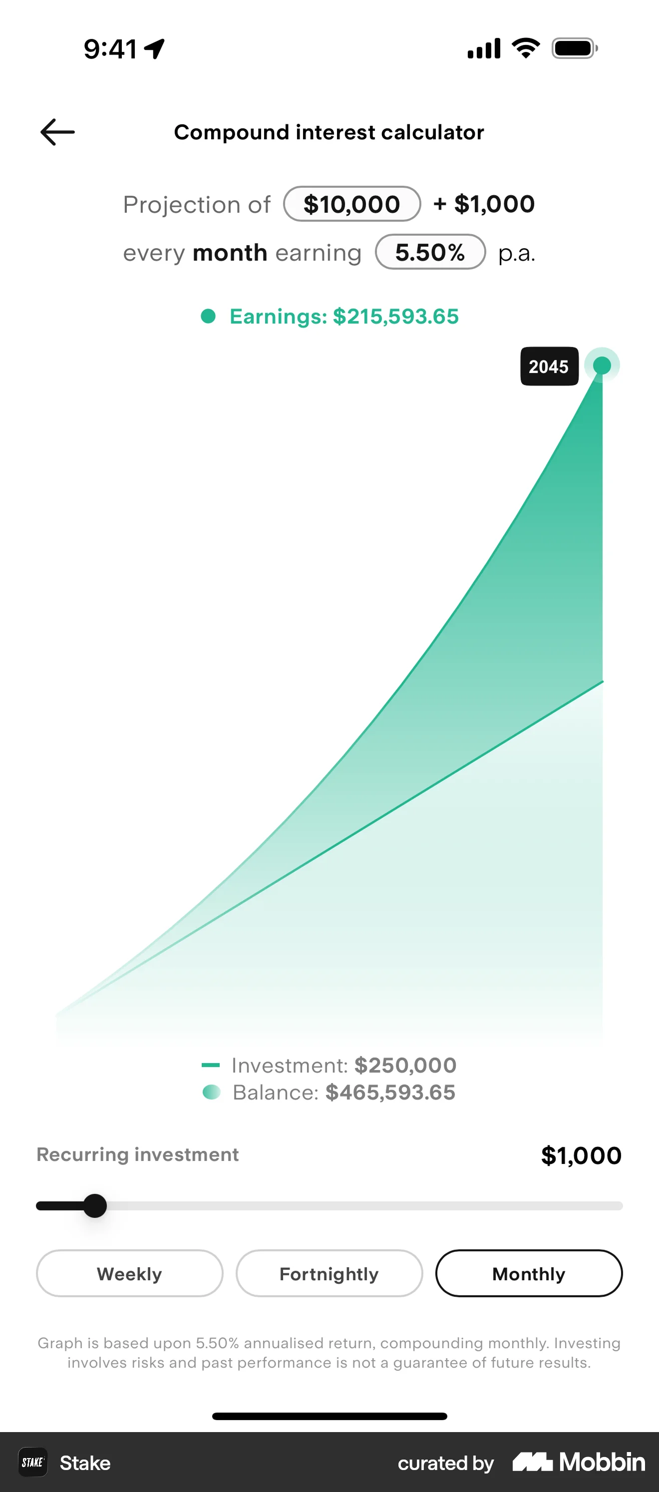 Stake iOS Pie Chart UI screen