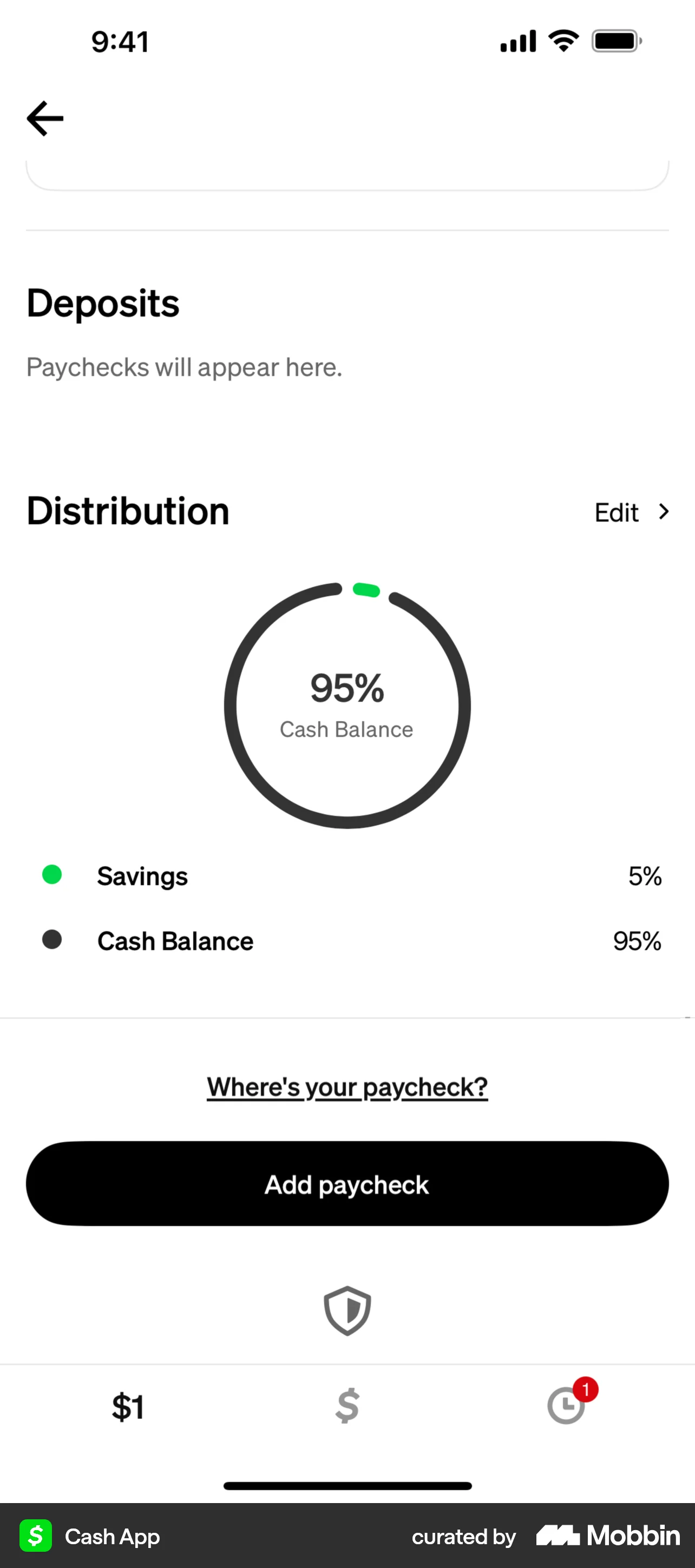 Cash App iOS Pie Chart UI screen