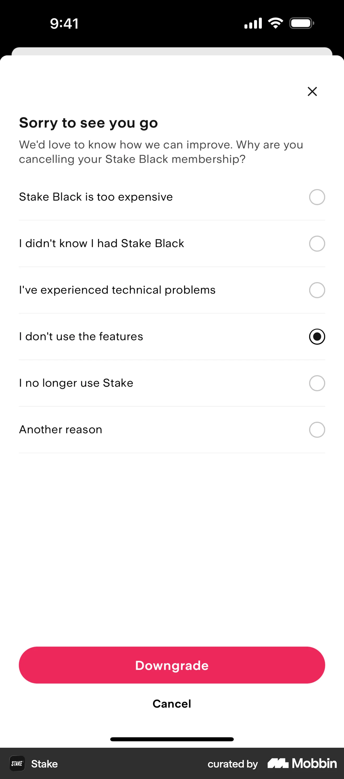 Stake iOS Feedback screen