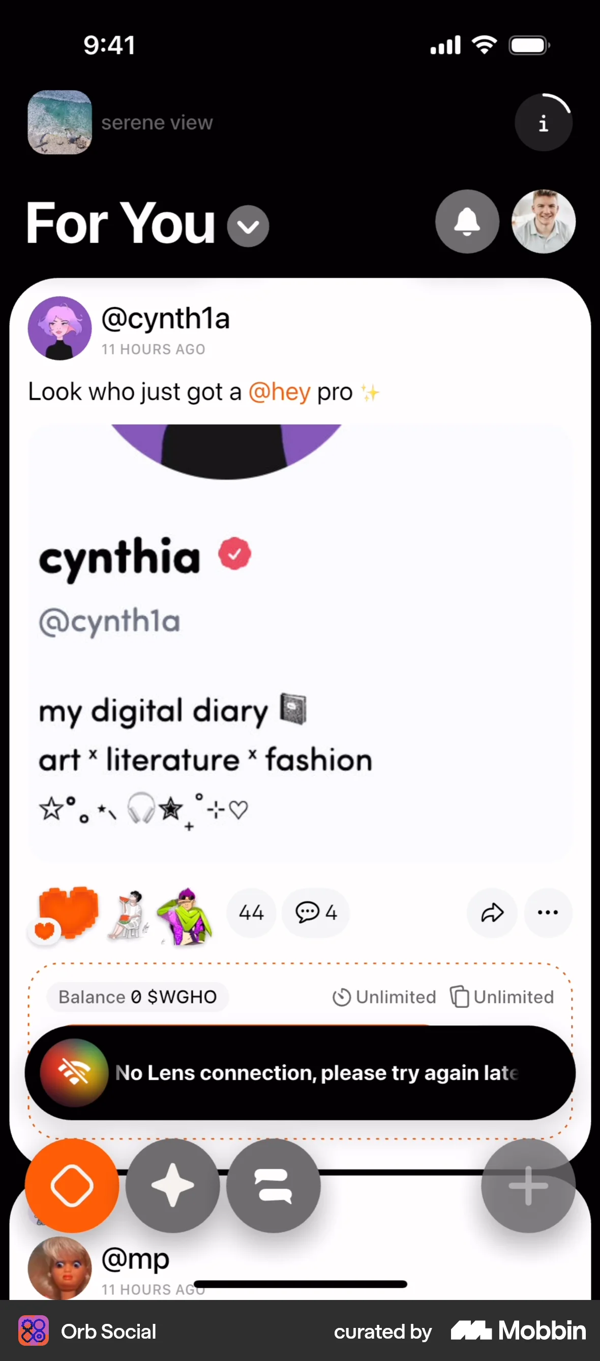 Orb Social iOS Error screen