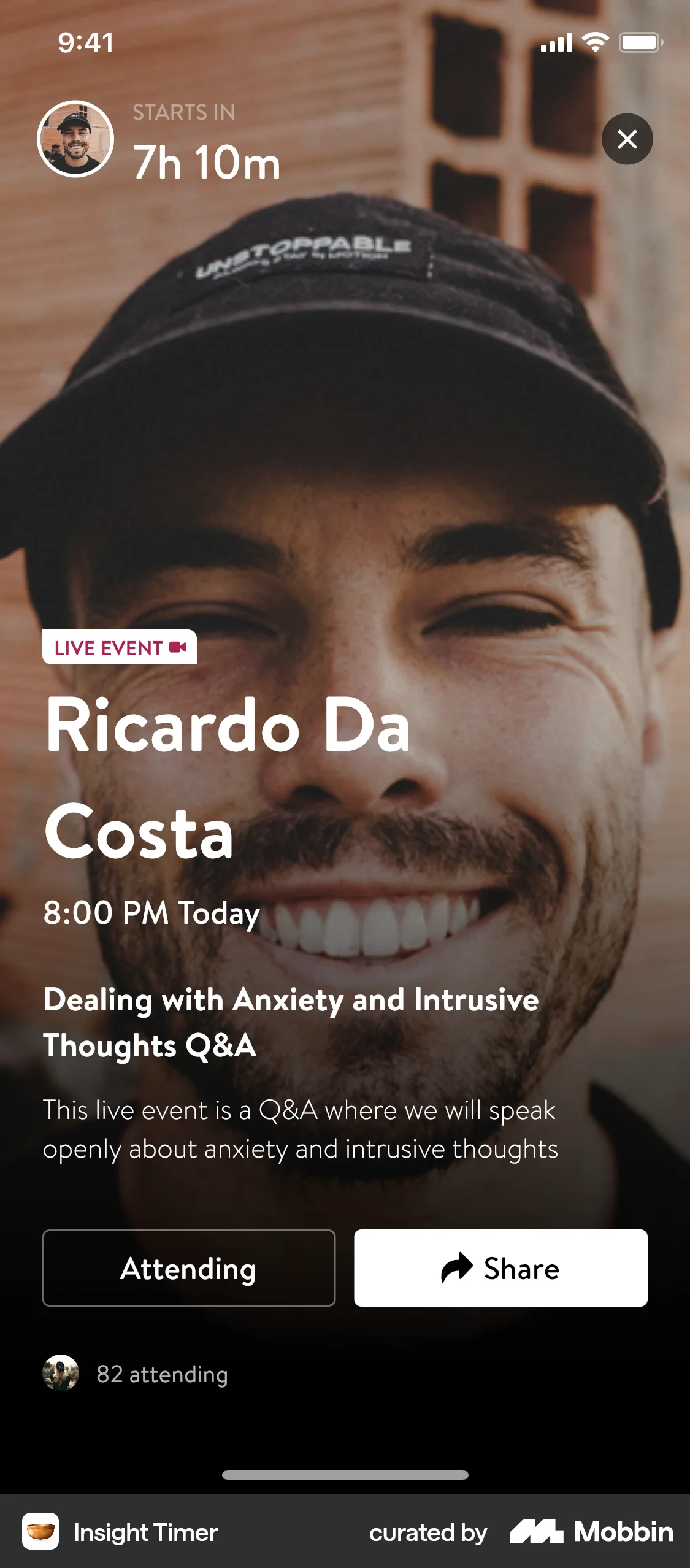 Insight Timer iOS Event Detail screen