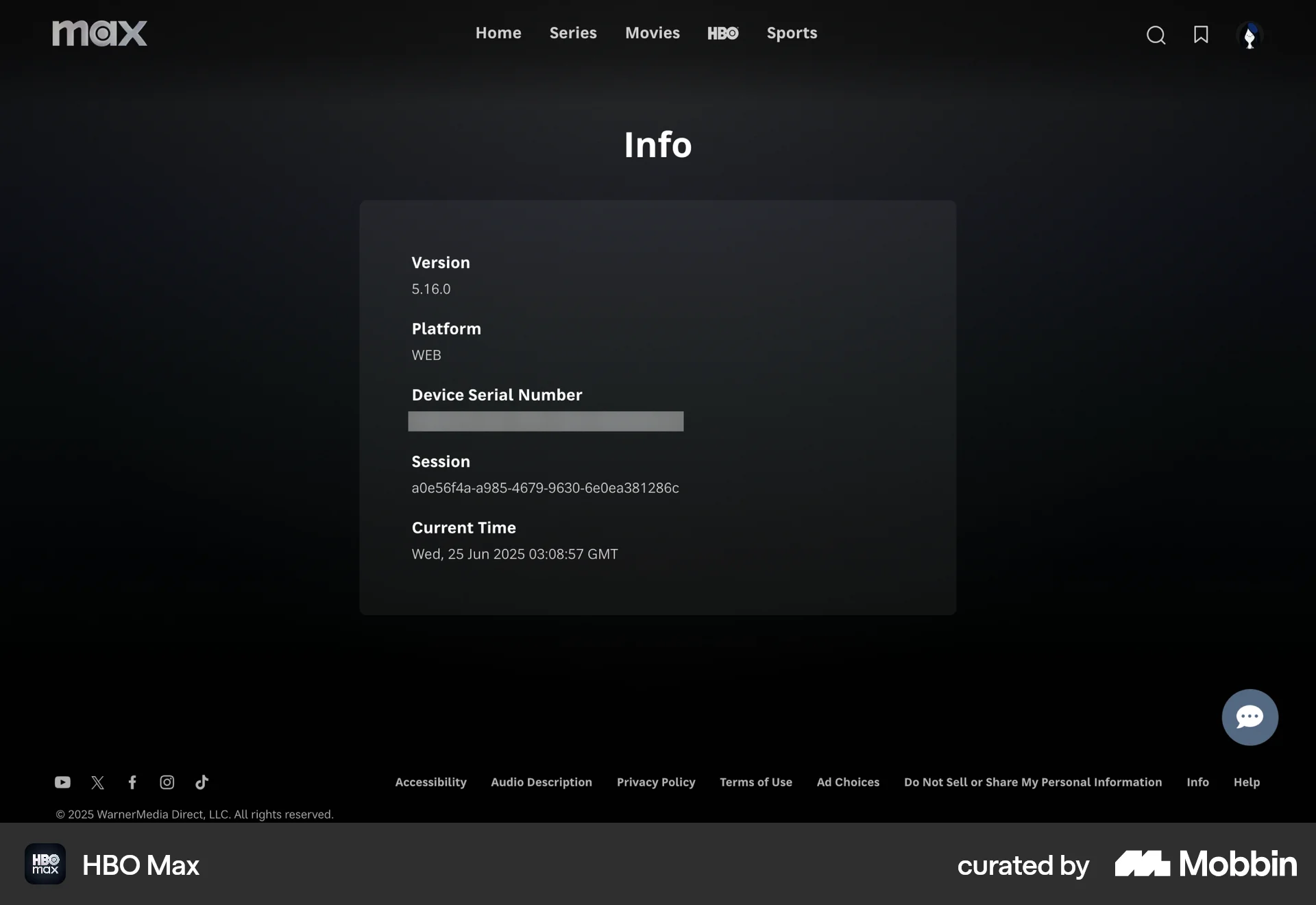 HBO Max Web Date & Time screen