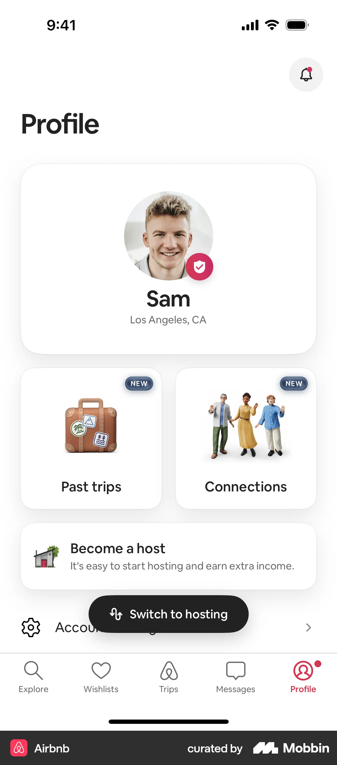 Airbnb Switching to hosting screen