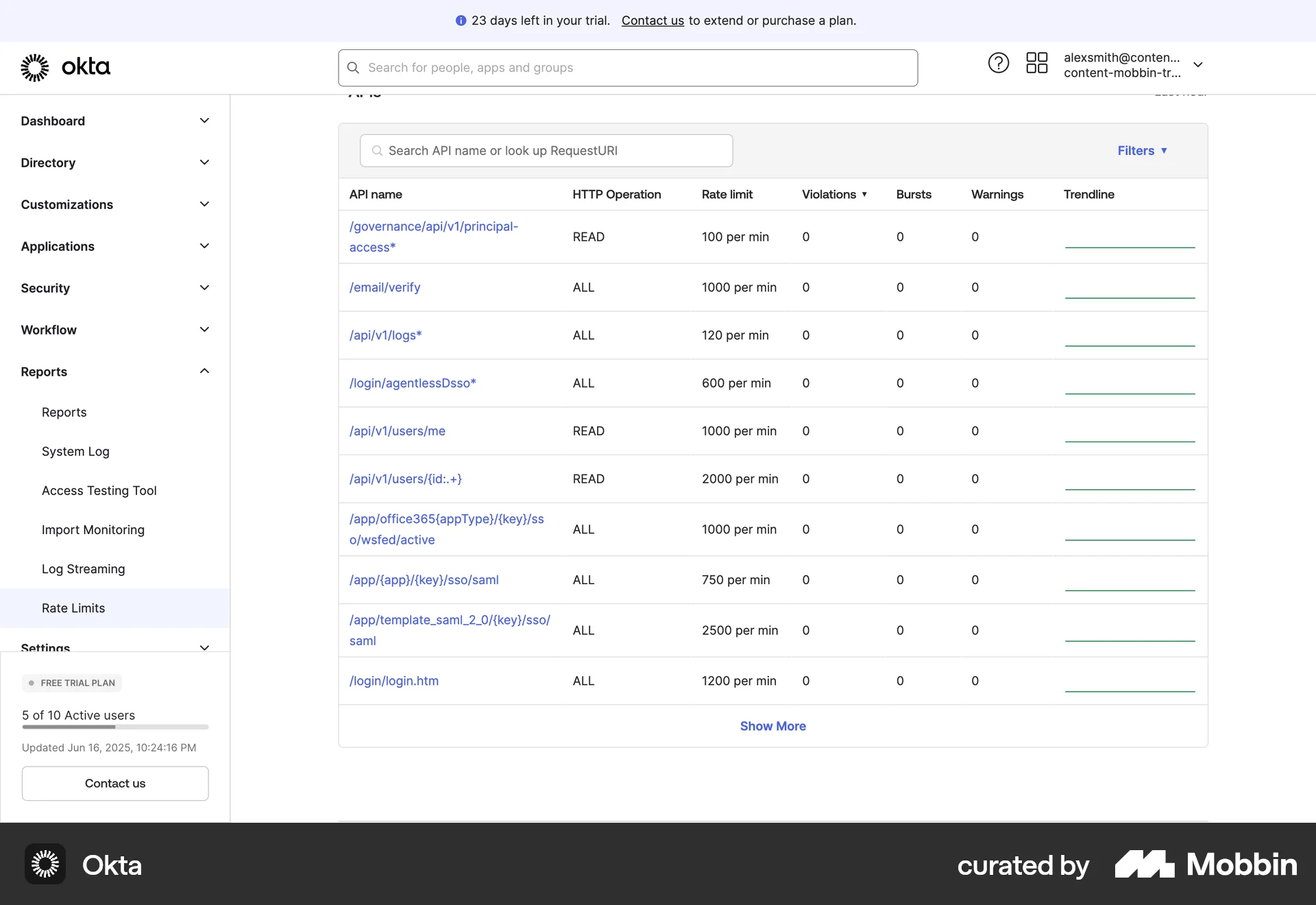 Okta Web screen containing Tree UI element