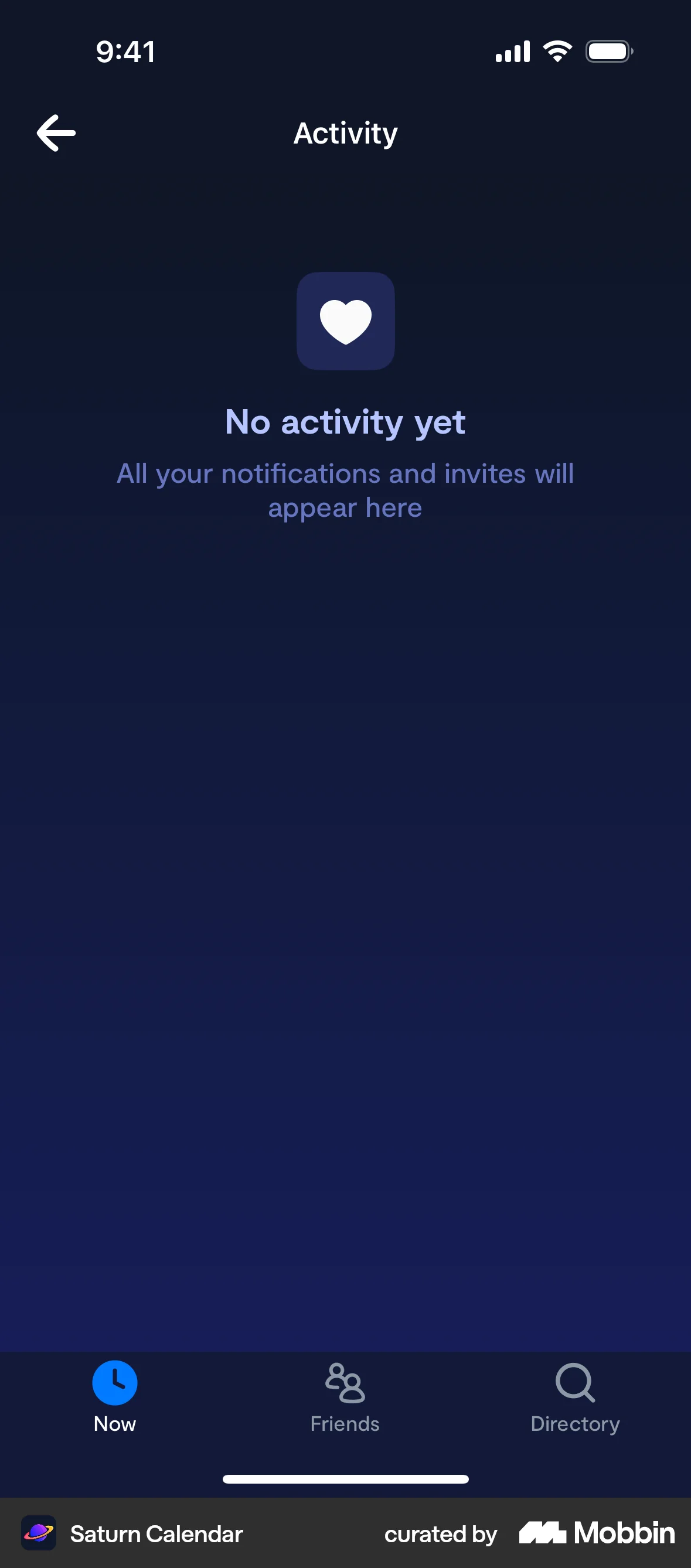 Saturn Calendar iOS Empty State screen