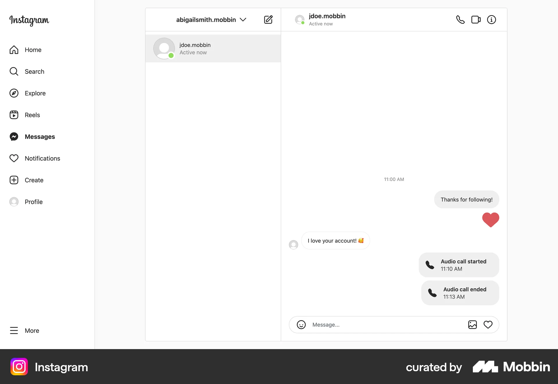Instagram Web Chat Detail screen