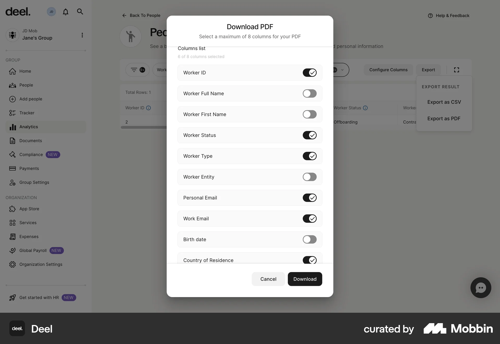 Deel Web Import & Export screen