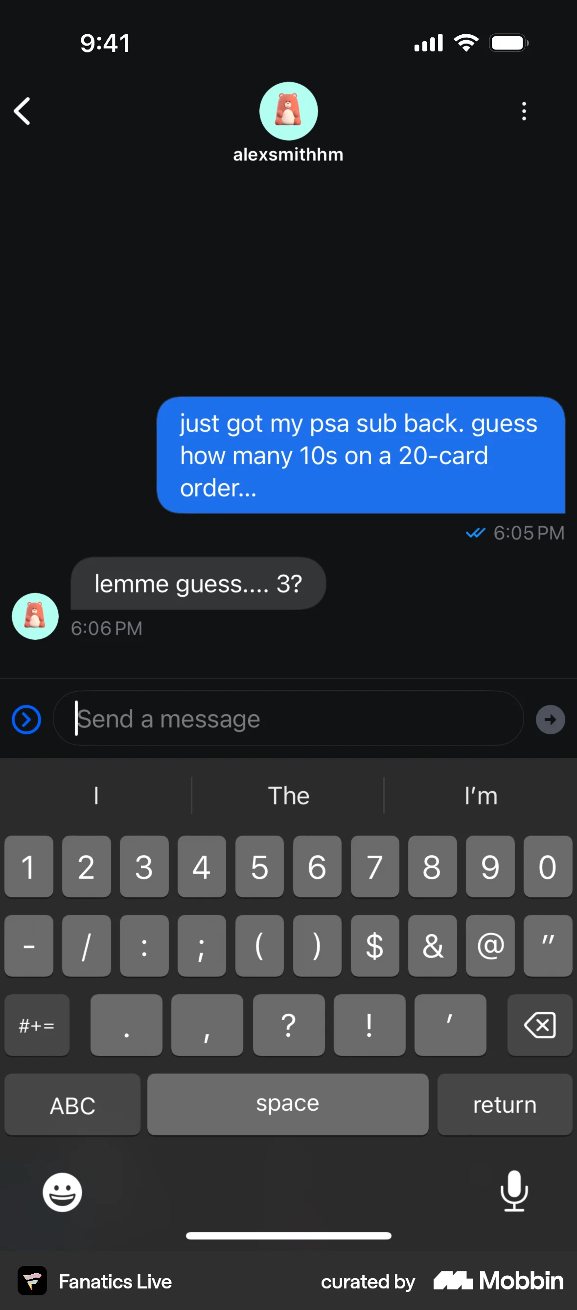 Fanatics Live iOS Date & Time screen