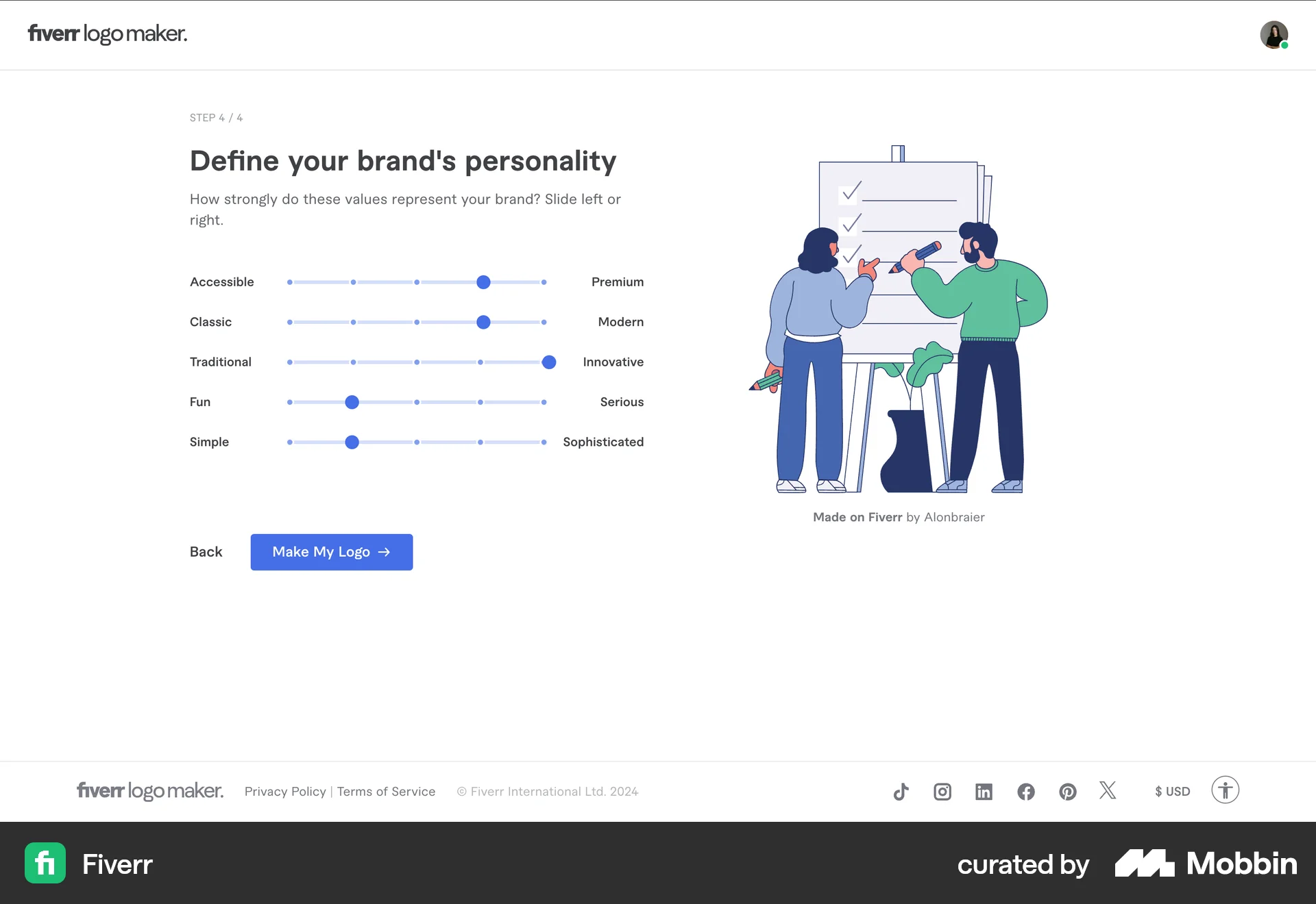Fiverr Web screen containing Slider UI element