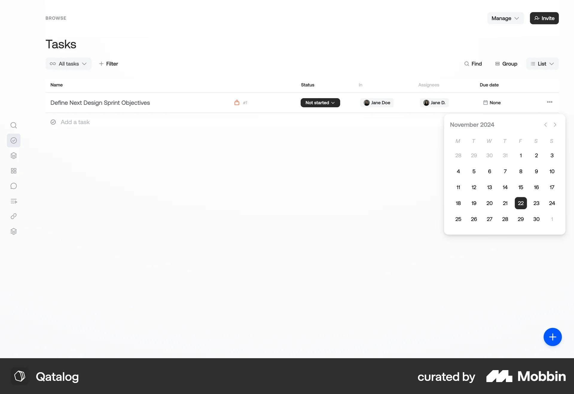 Qatalog Web screen containing Date Picker UI element