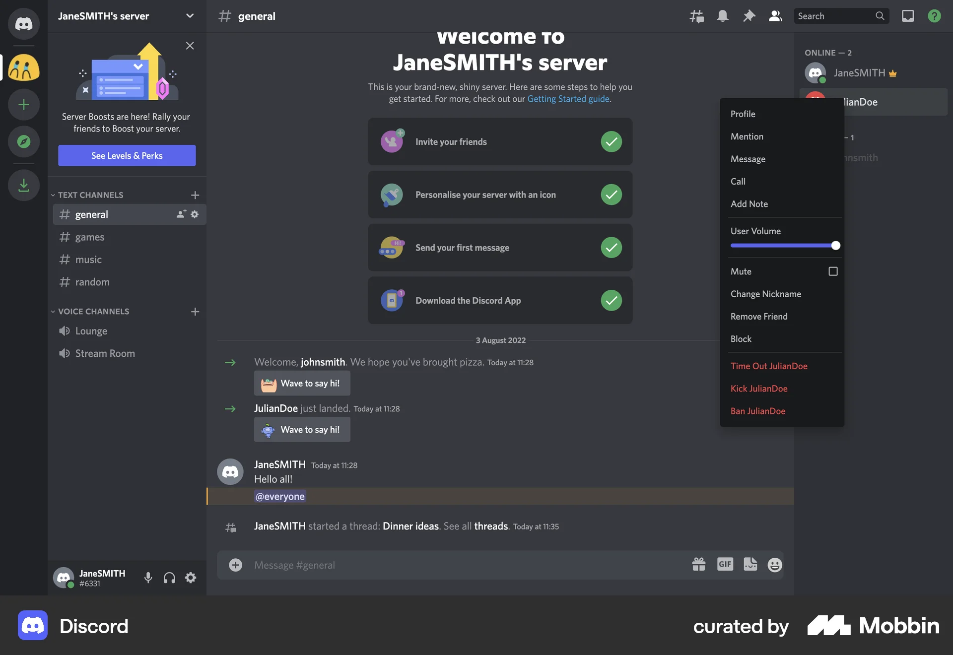 Discord Web screen containing Context Menu UI element