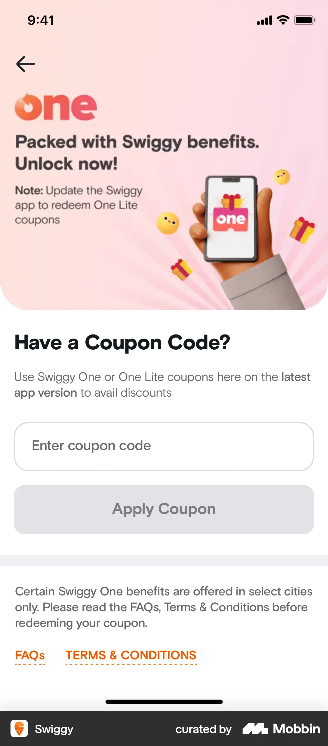 Swiggy iOS Promotions & Rewards screen