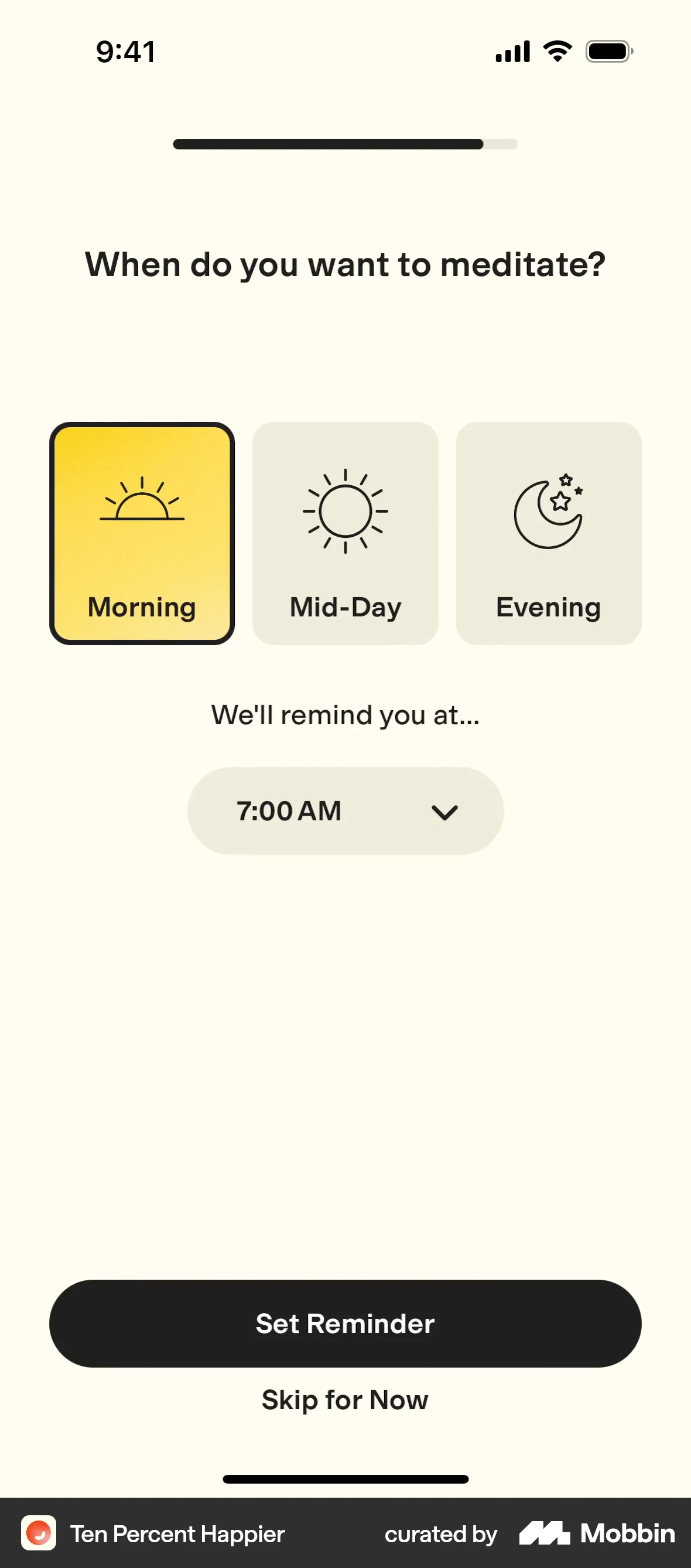 Ten Percent Happier iOS Reminder screen