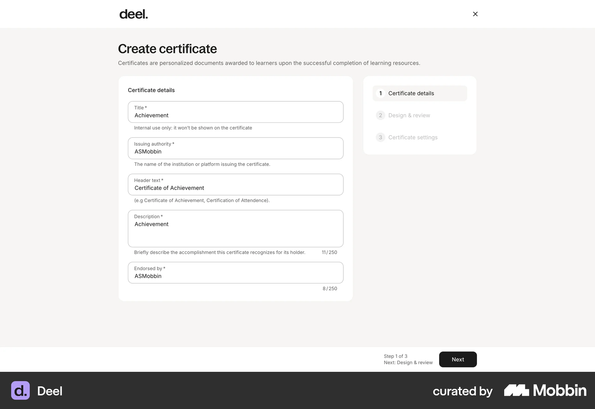 Deel Web Wizard UI screen