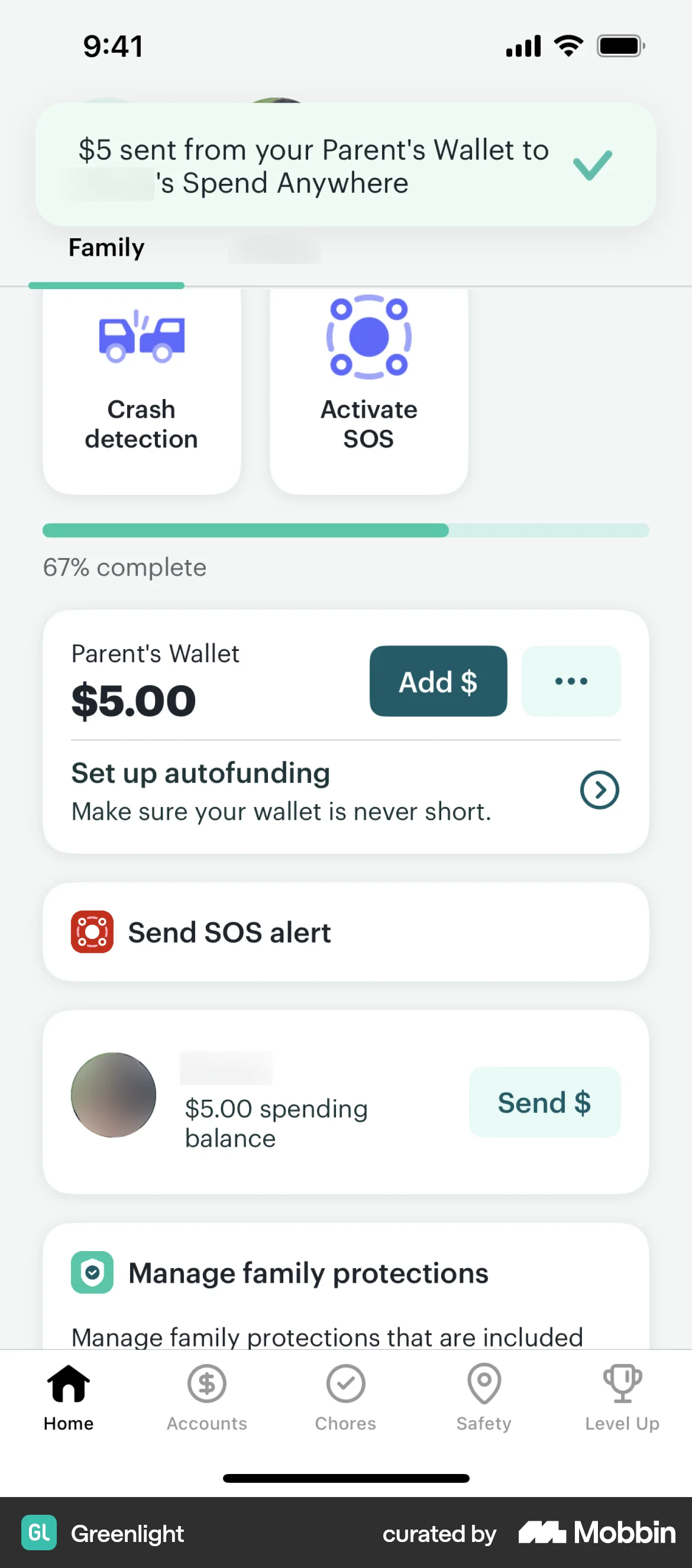 Greenlight iOS screen containing Toast UI element