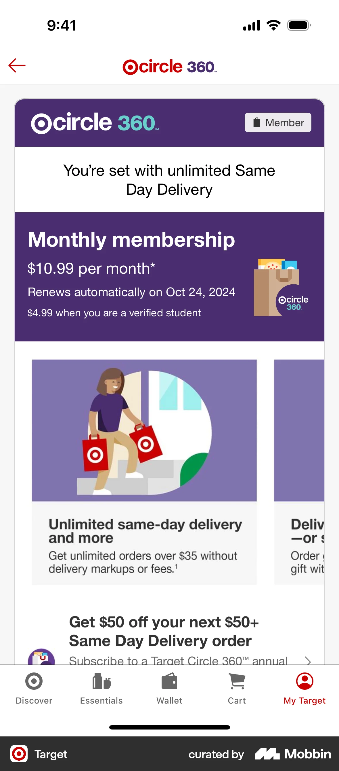 Target iOS Billing screen