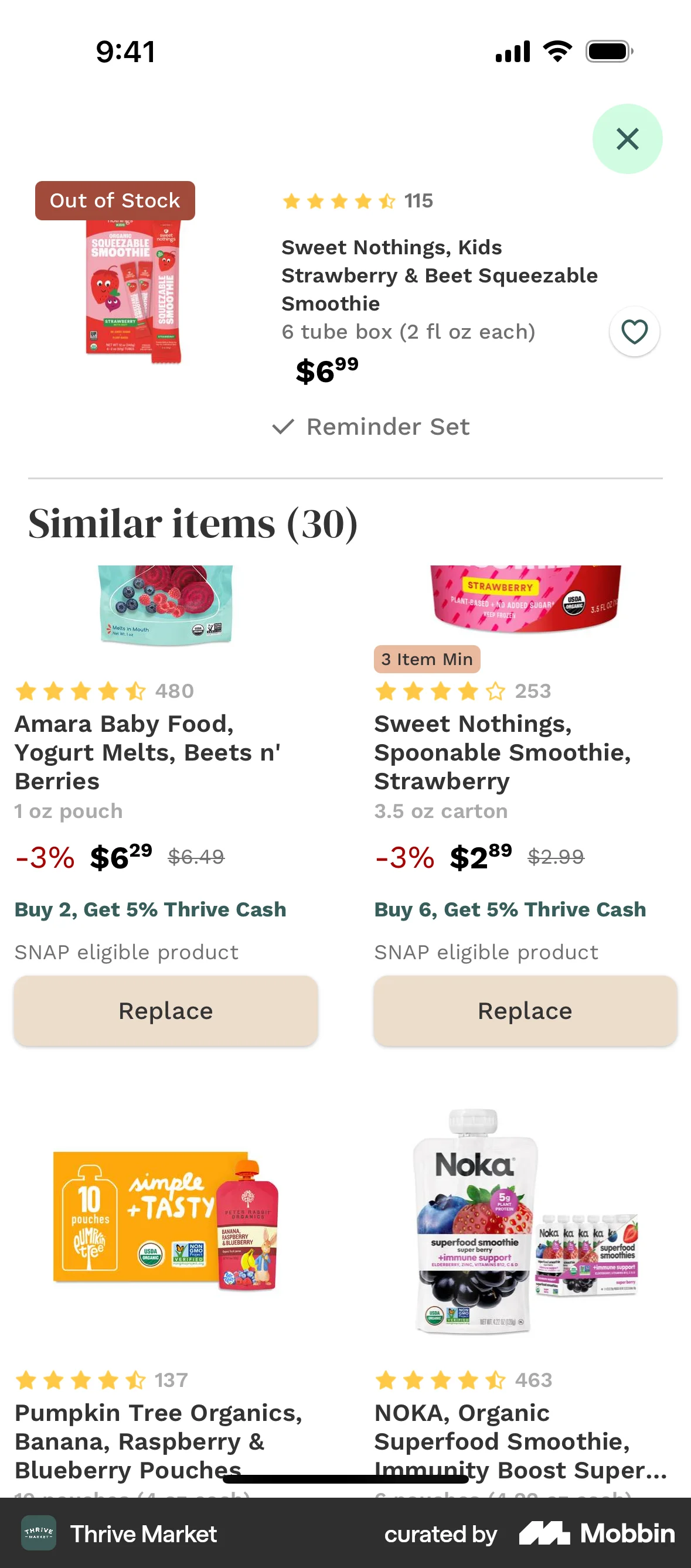 Thrive Market iOS Reminder screen